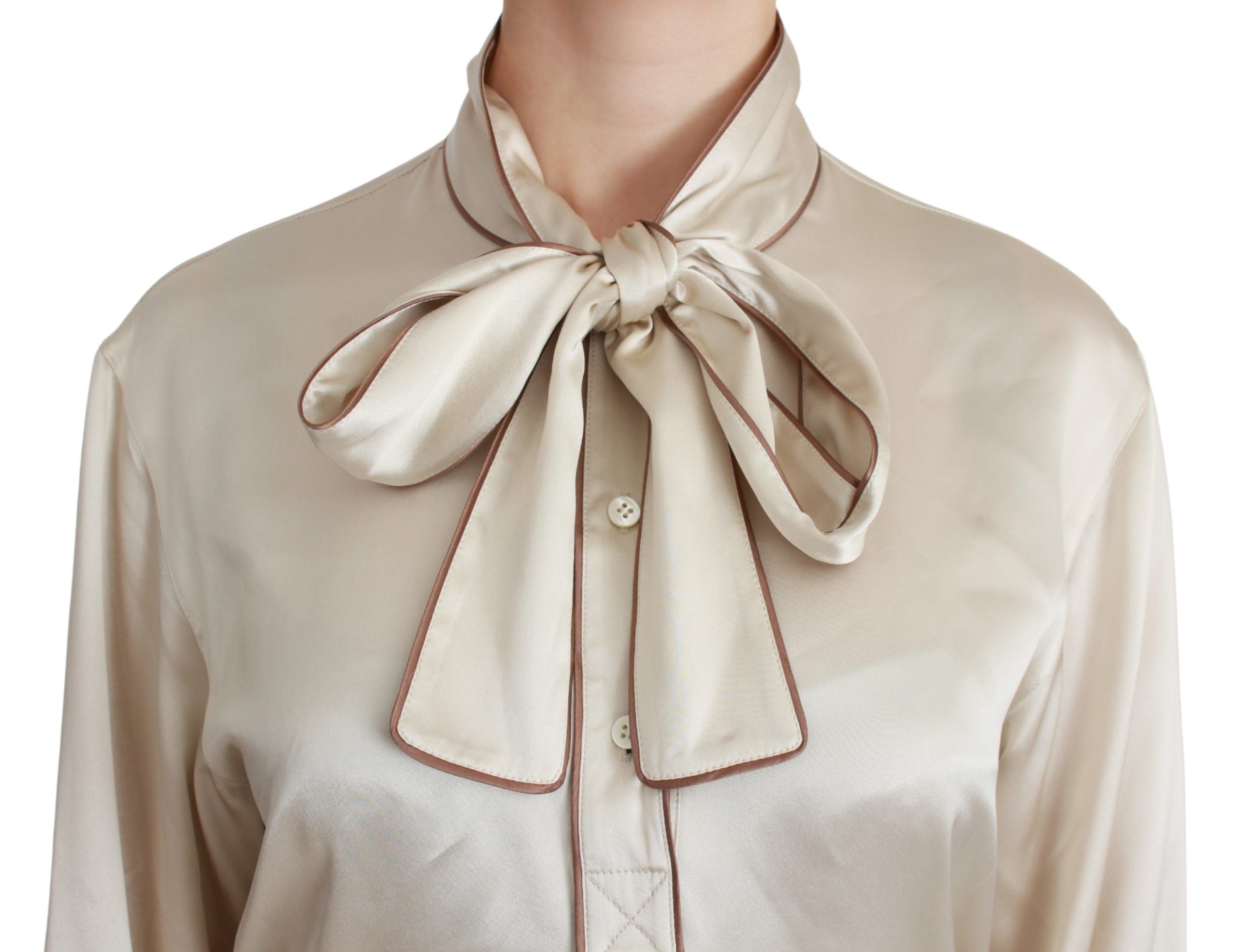 Dolce &amp; Gabbana Blouse élégante en satin de soie beige avec broderie QUEEN