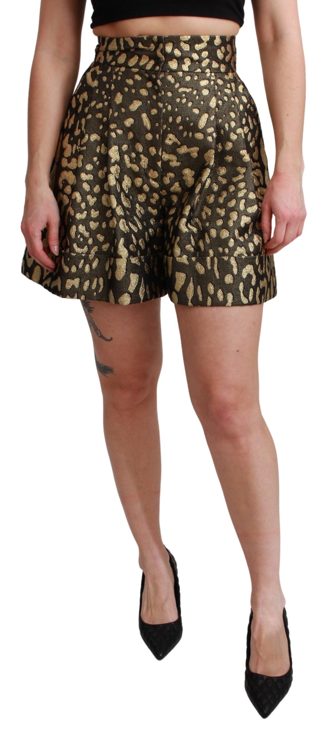 Dolce &amp; Gabbana Short de luxe taille haute noir et doré