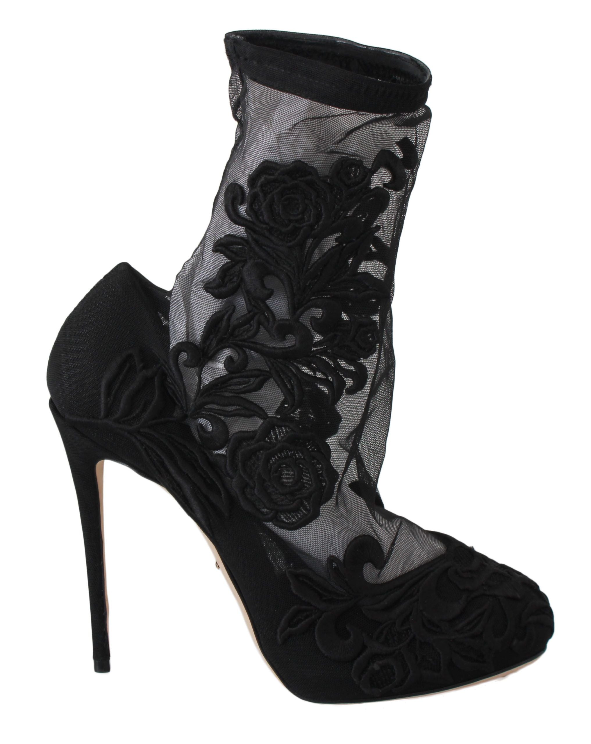 Dolce &amp; Gabbana Bottines chaussettes stiletto florales brodées