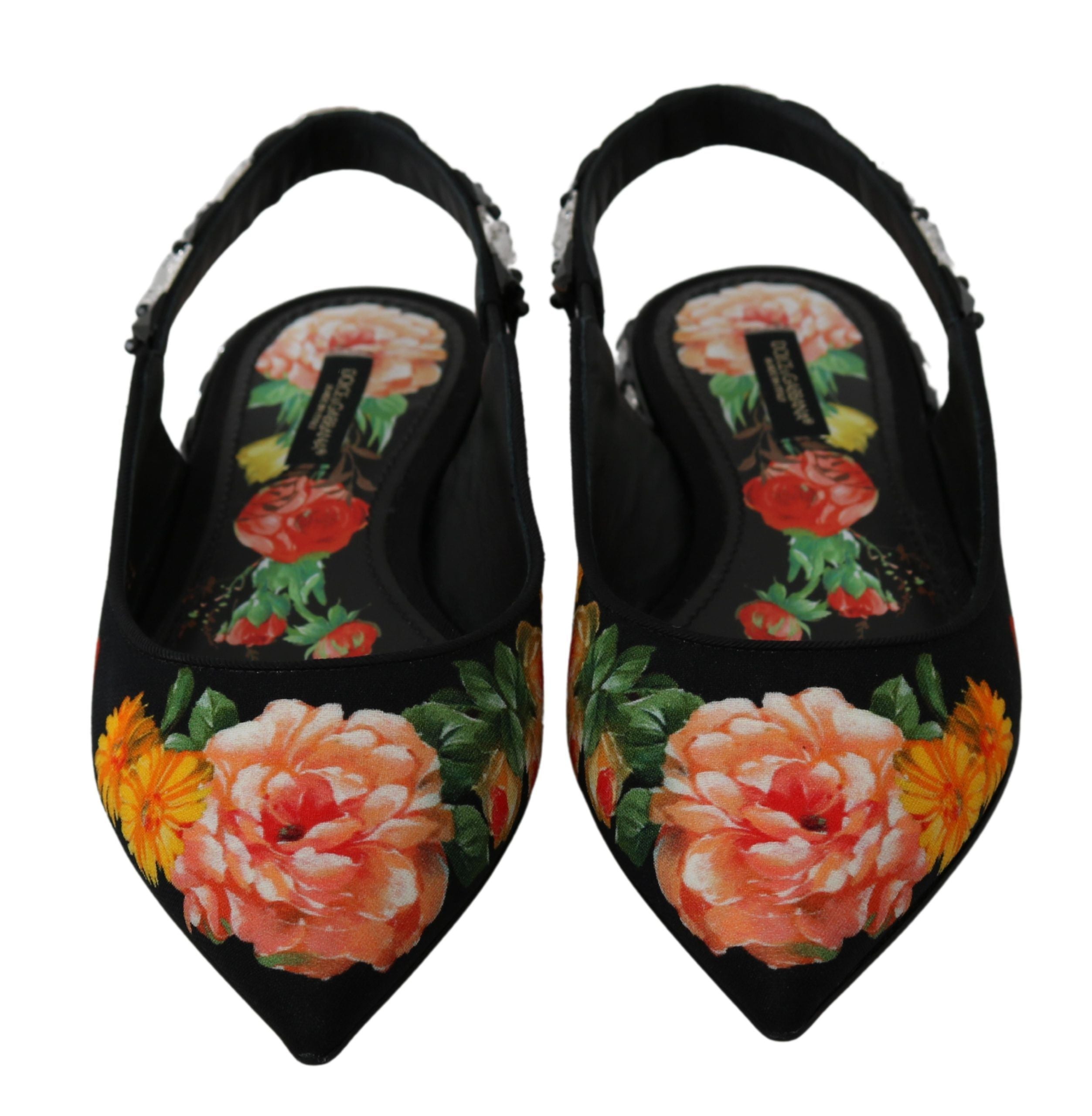 Dolce &amp; Gabbana Élégantes chaussures plates à fleurs ornées de cristaux