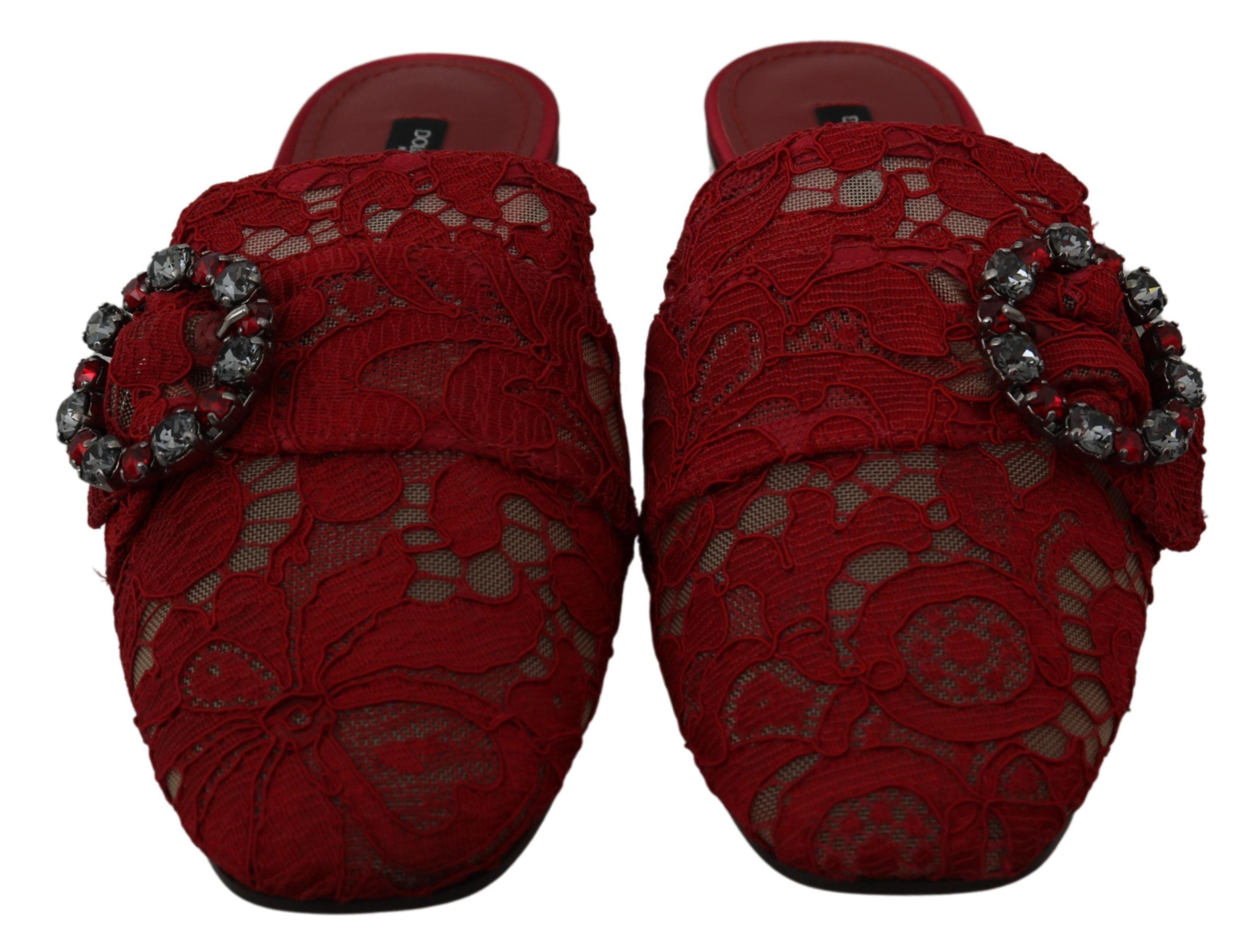 Dolce &amp; Gabbana Radiant Red Slide Flats avec ornements en cristal