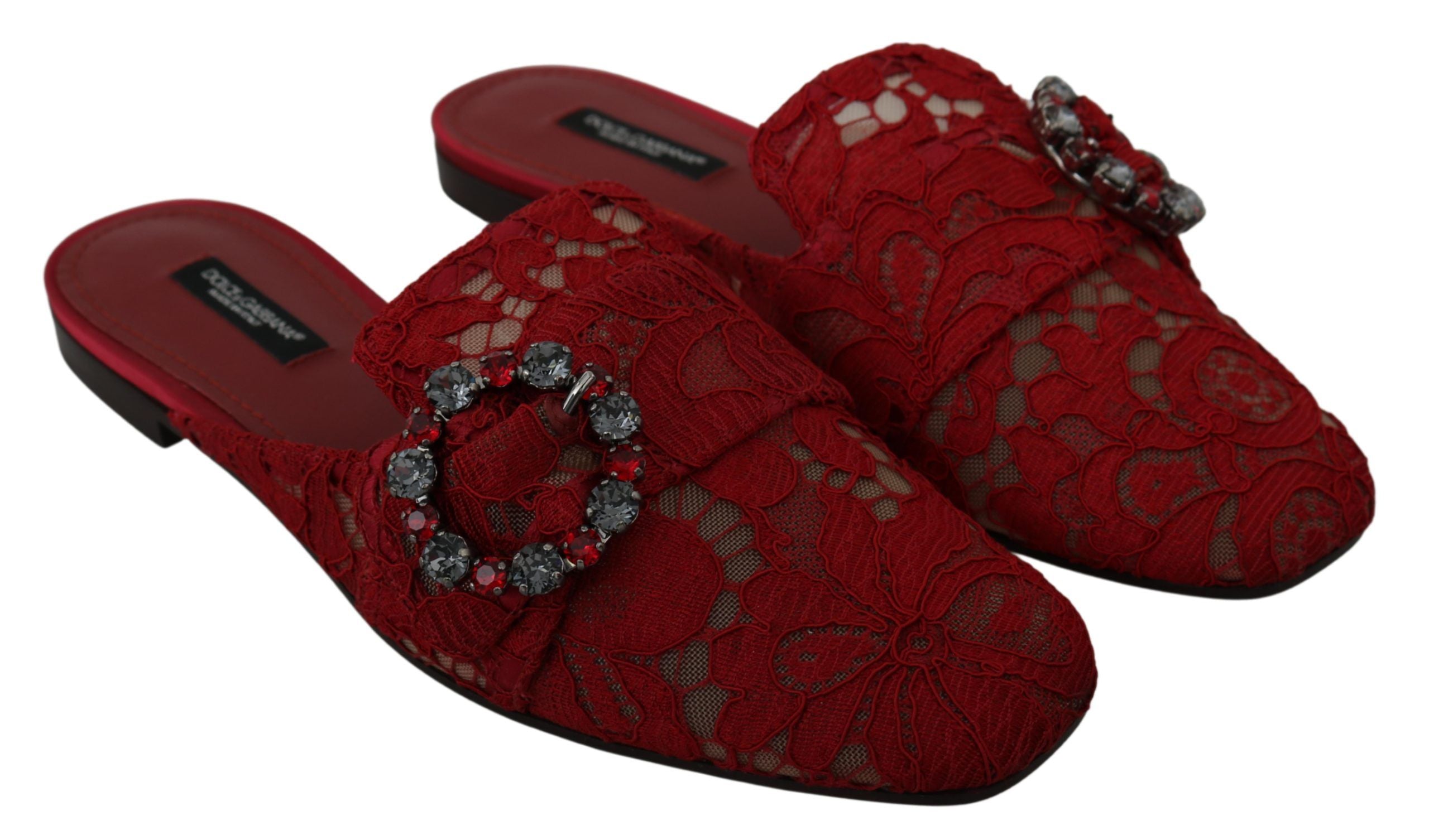 Dolce &amp; Gabbana Radiant Red Slide Flats avec ornements en cristal