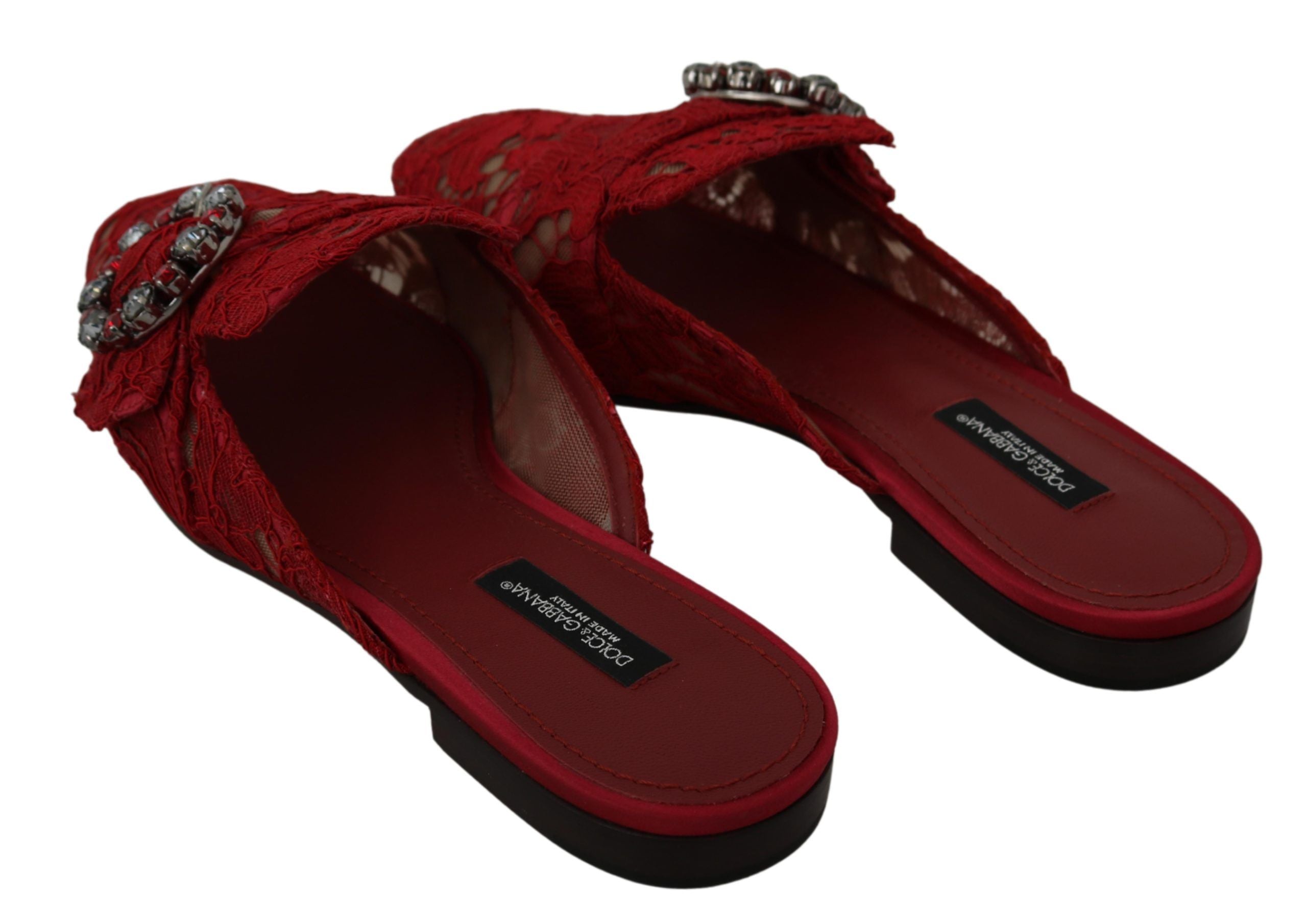 Dolce &amp; Gabbana Radiant Red Slide Flats avec ornements en cristal