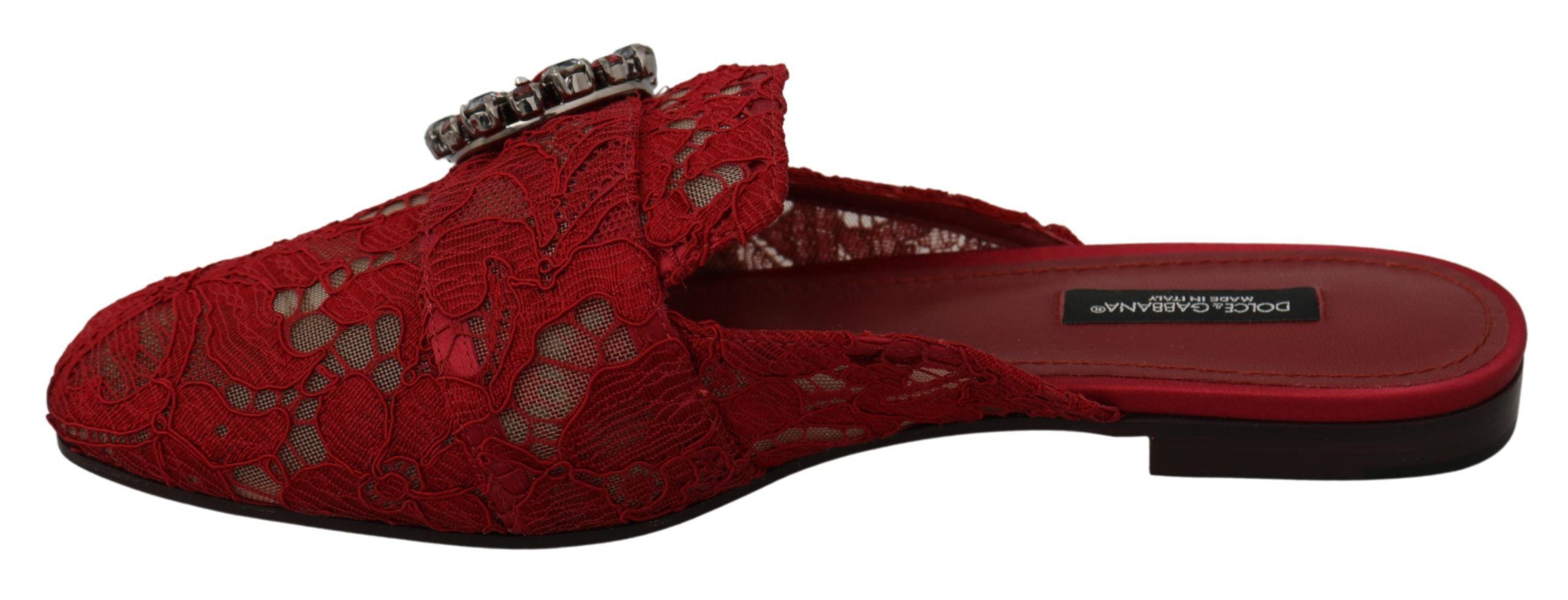 Dolce &amp; Gabbana Radiant Red Slide Flats avec ornements en cristal