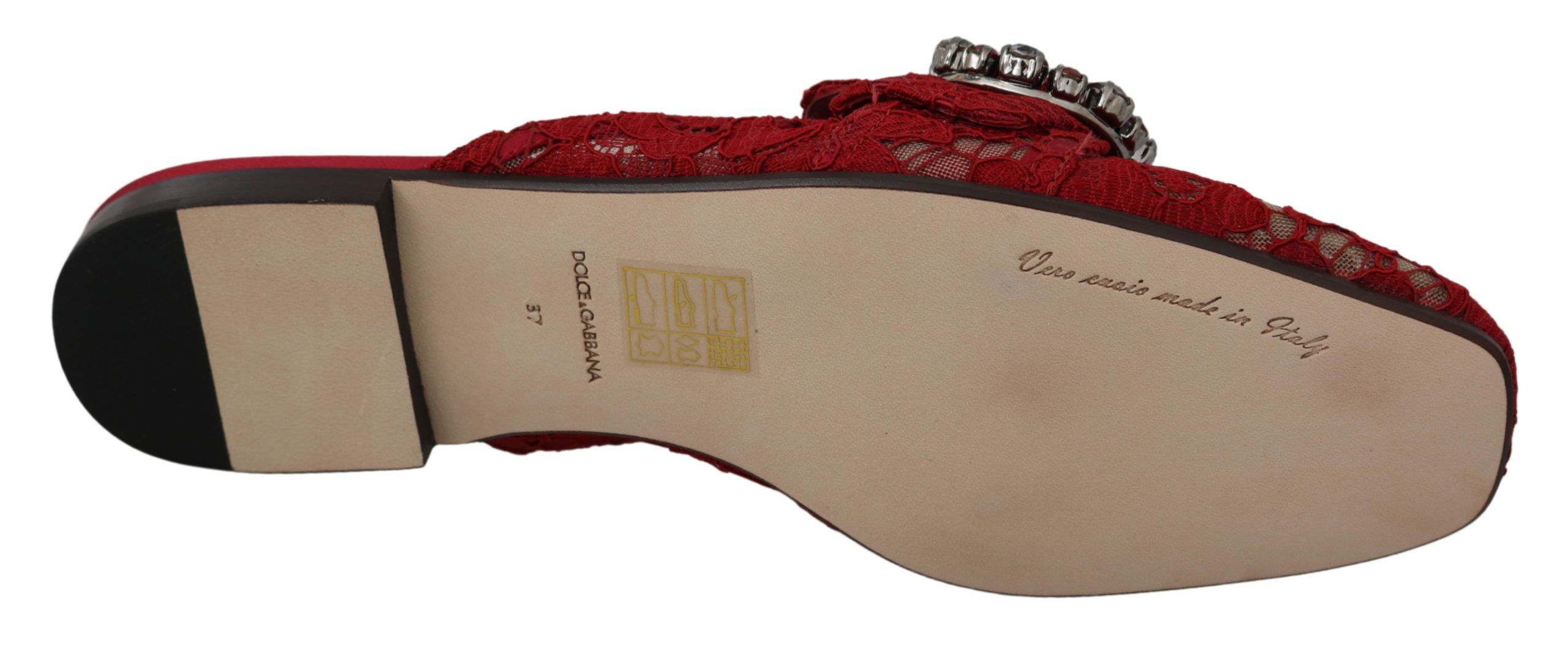 Dolce &amp; Gabbana Radiant Red Slide Flats avec ornements en cristal