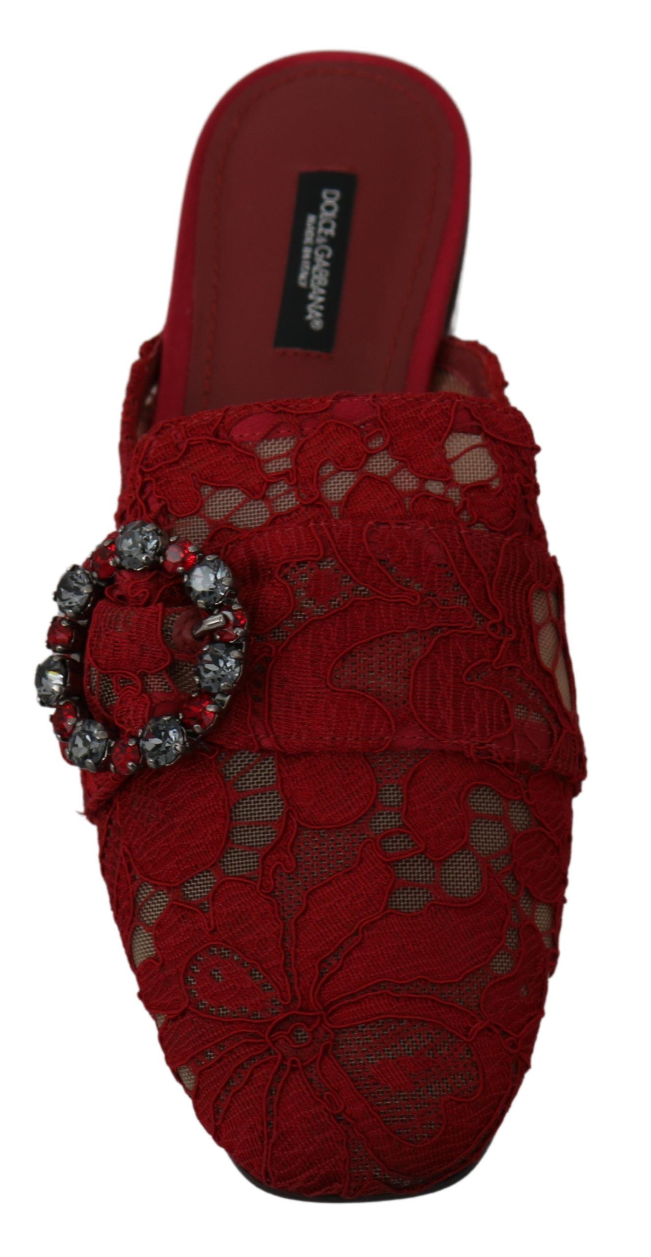 Dolce &amp; Gabbana Radiant Red Slide Flats avec ornements en cristal