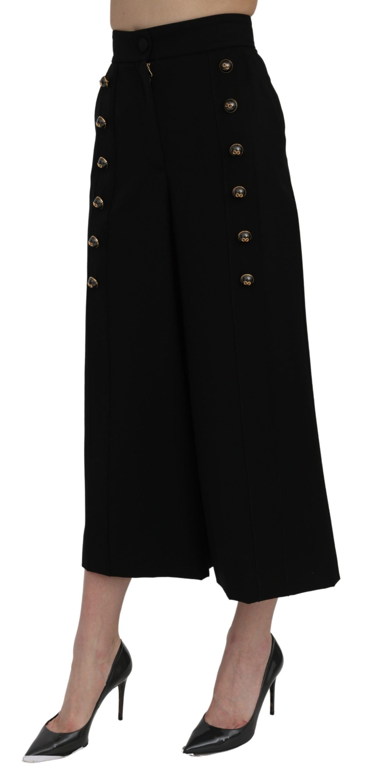 Dolce &amp; Gabbana Pantalon élégant en laine à jambe large et taille haute