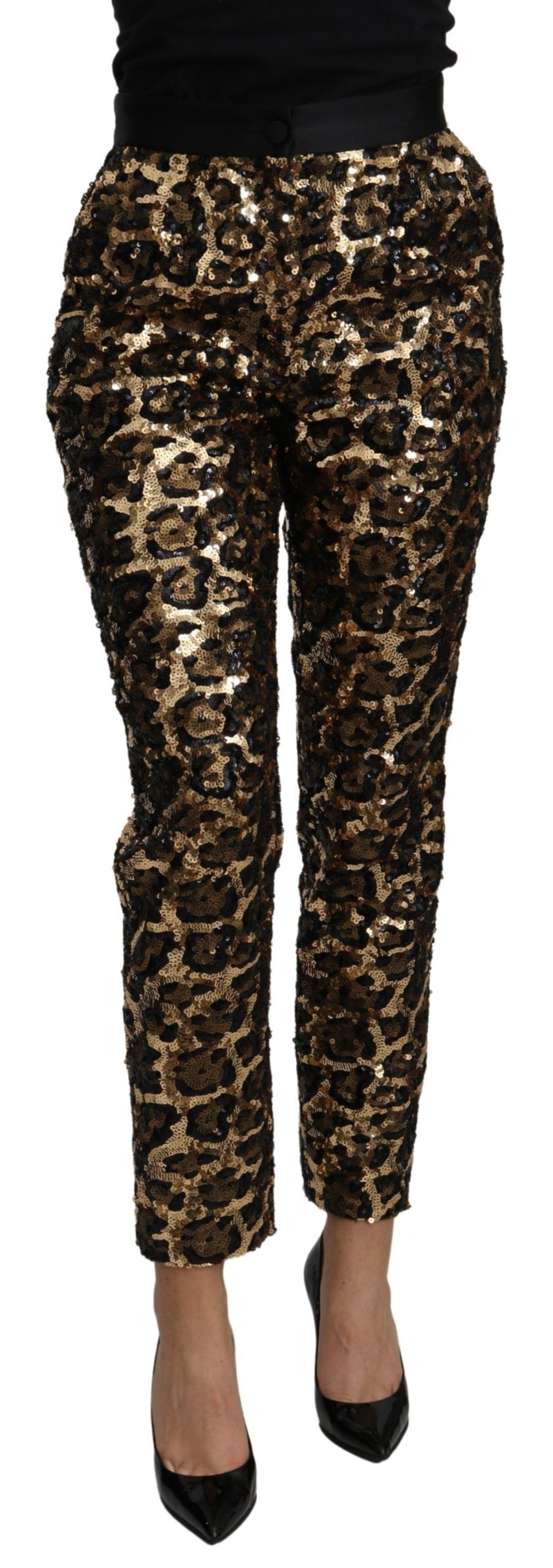 Dolce &amp; Gabbana Pantalon skinny élégant taille haute à paillettes