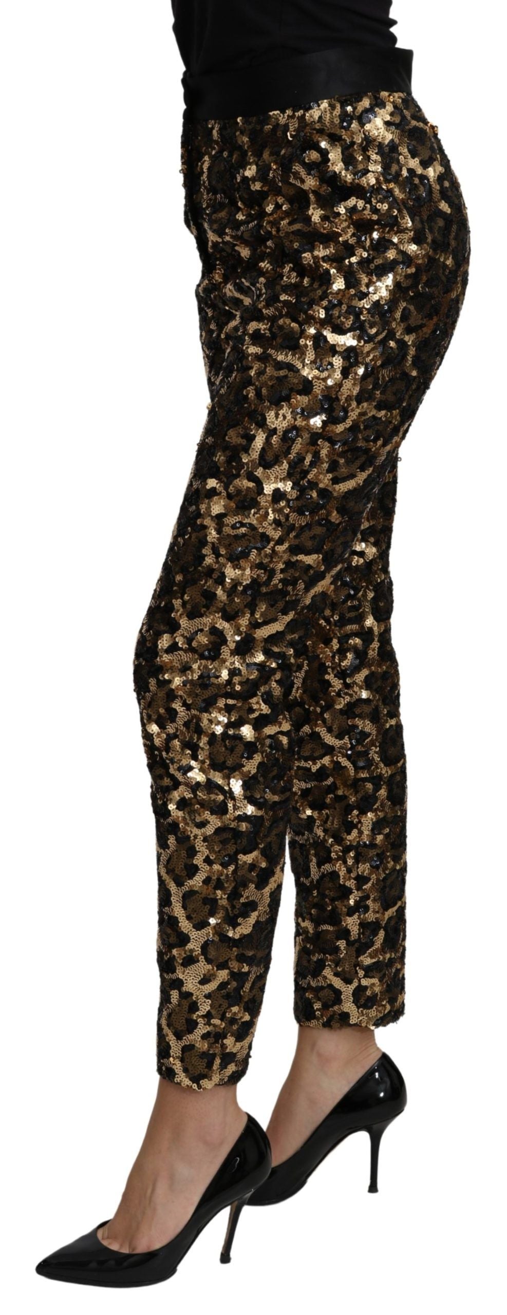 Dolce &amp; Gabbana Pantalon skinny élégant taille haute à paillettes