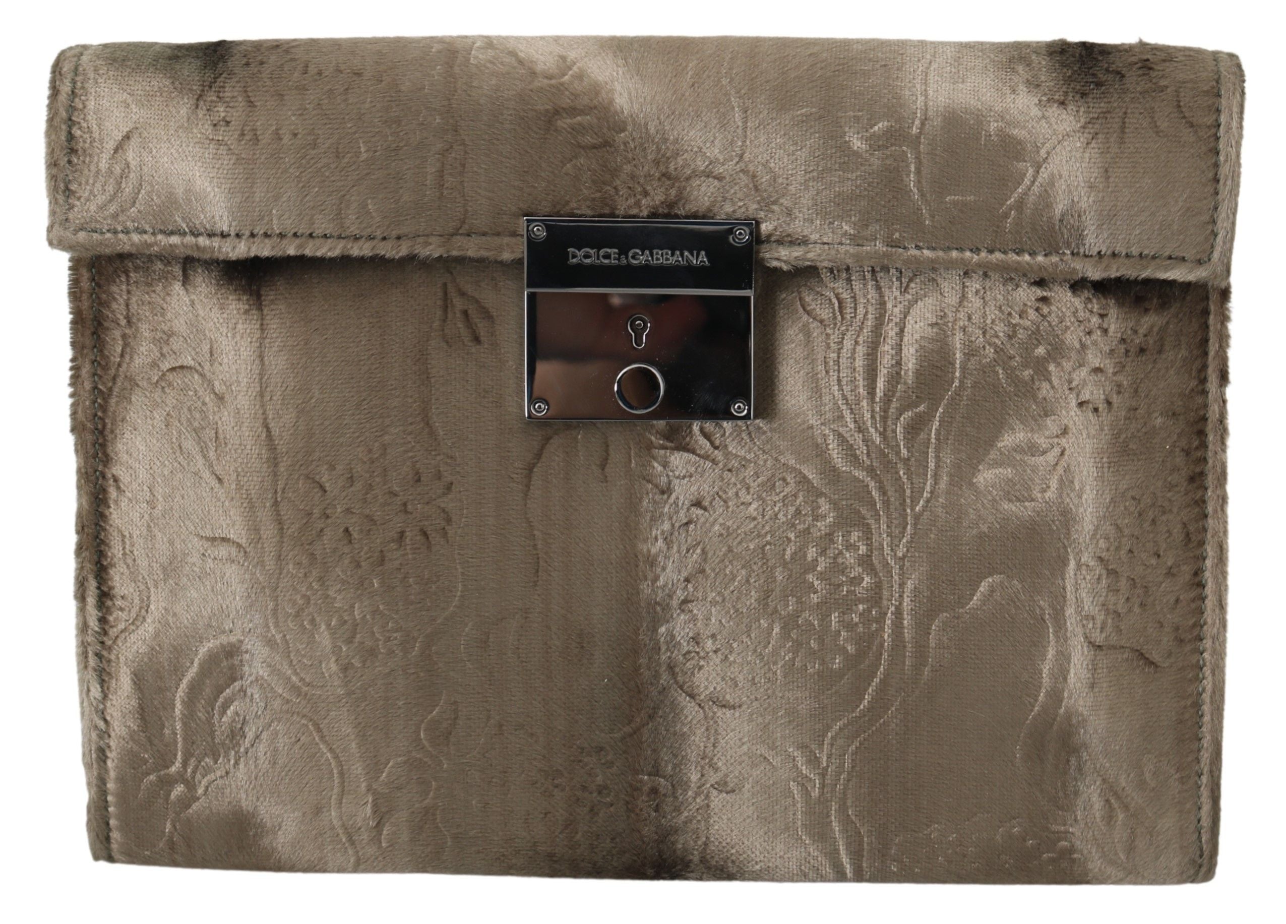 Dolce &amp; Gabbana Pochette porte-documents en cuir à imprimé croco en velours beige