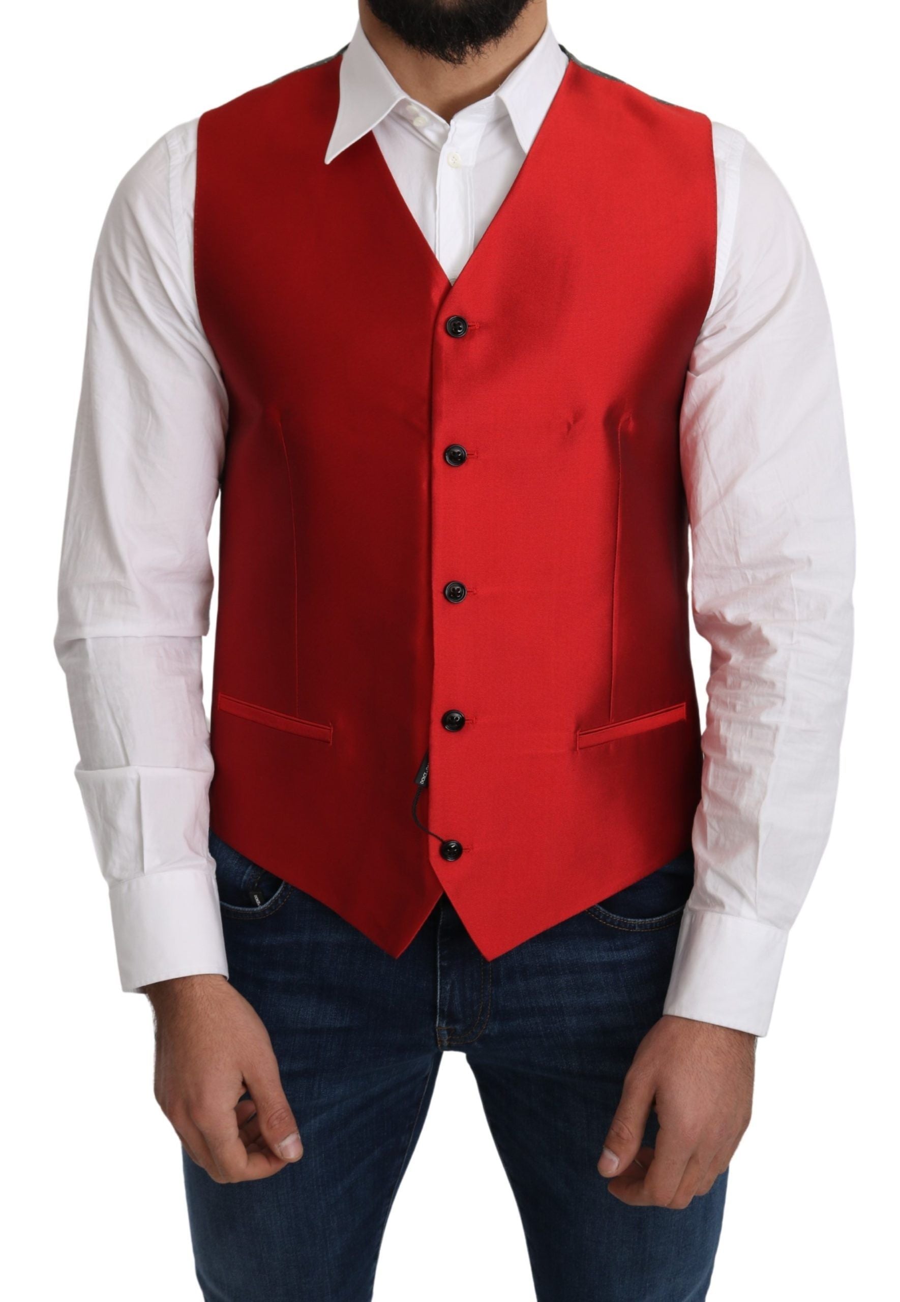 Dolce &amp; Gabbana Ravissant gilet formel en soie rouge