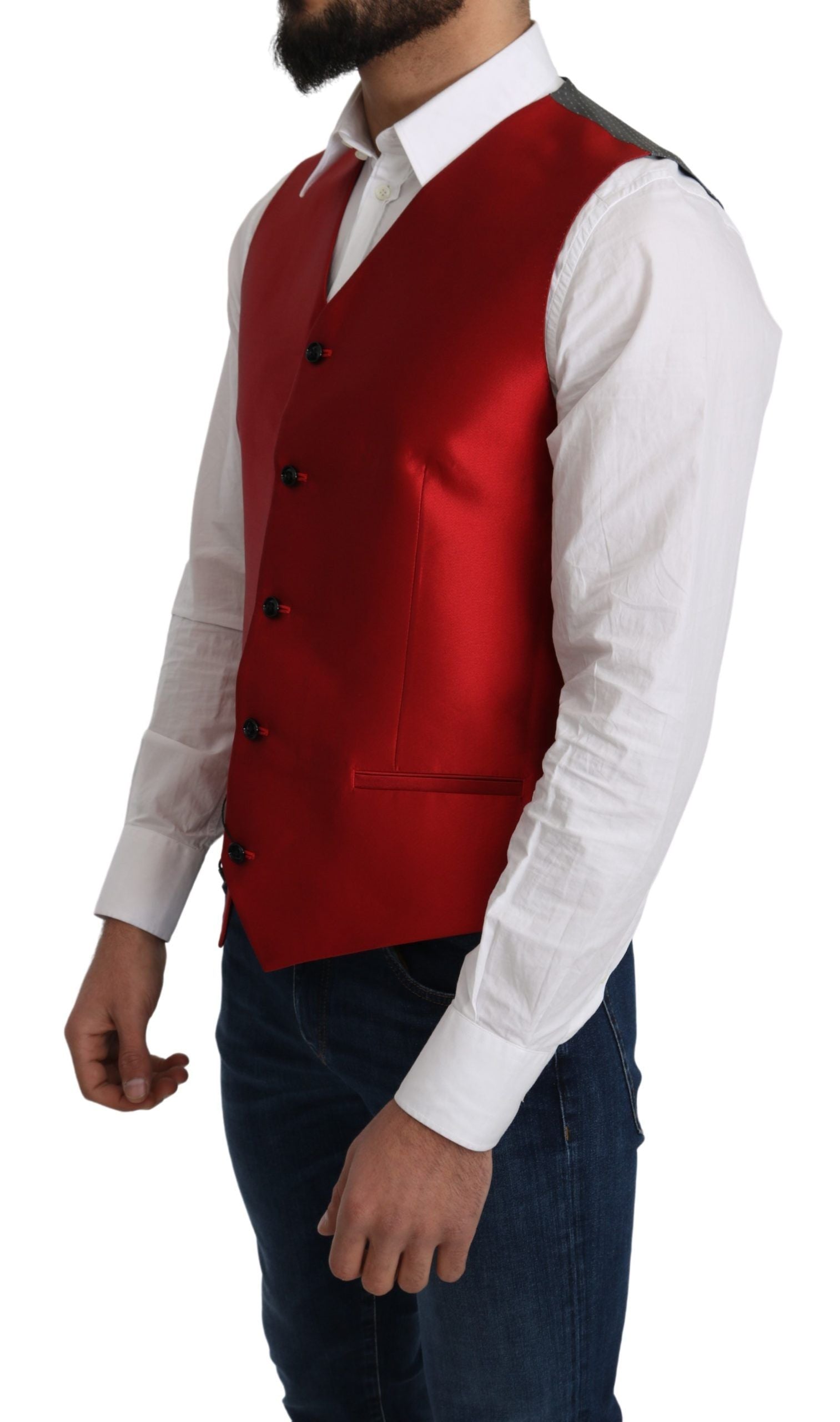 Dolce &amp; Gabbana Ravissant gilet formel en soie rouge