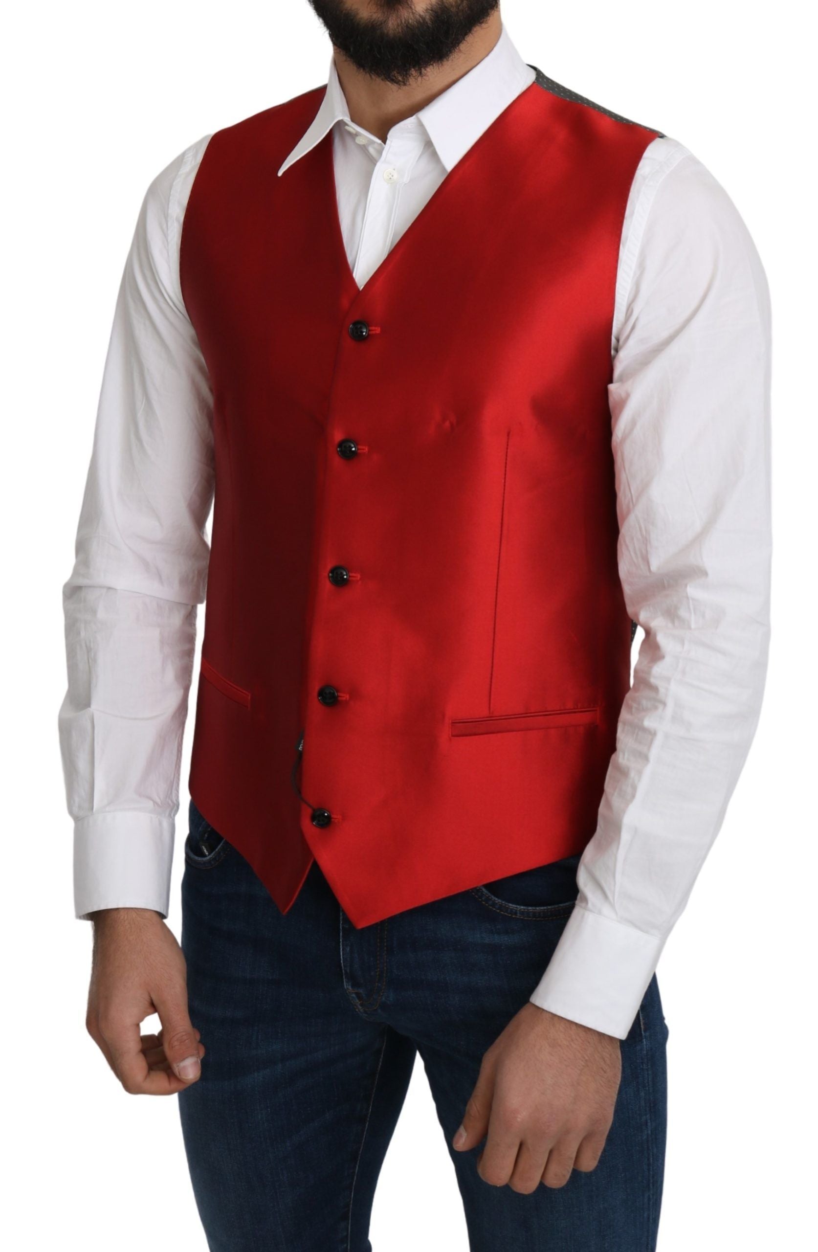 Dolce &amp; Gabbana Ravissant gilet formel en soie rouge