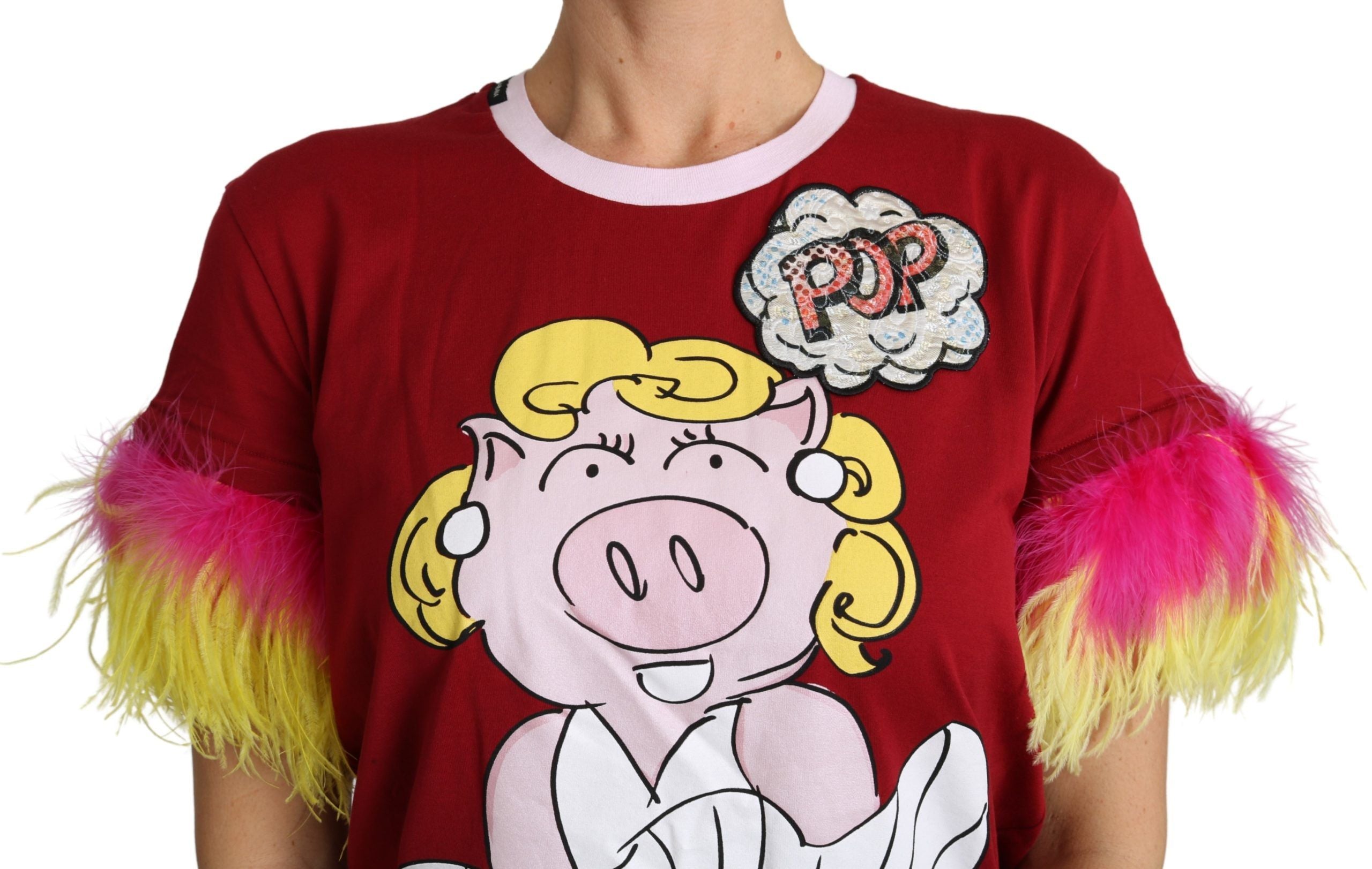 Dolce &amp; Gabbana Chic T-shirt à col rond imprimé cochon rouge