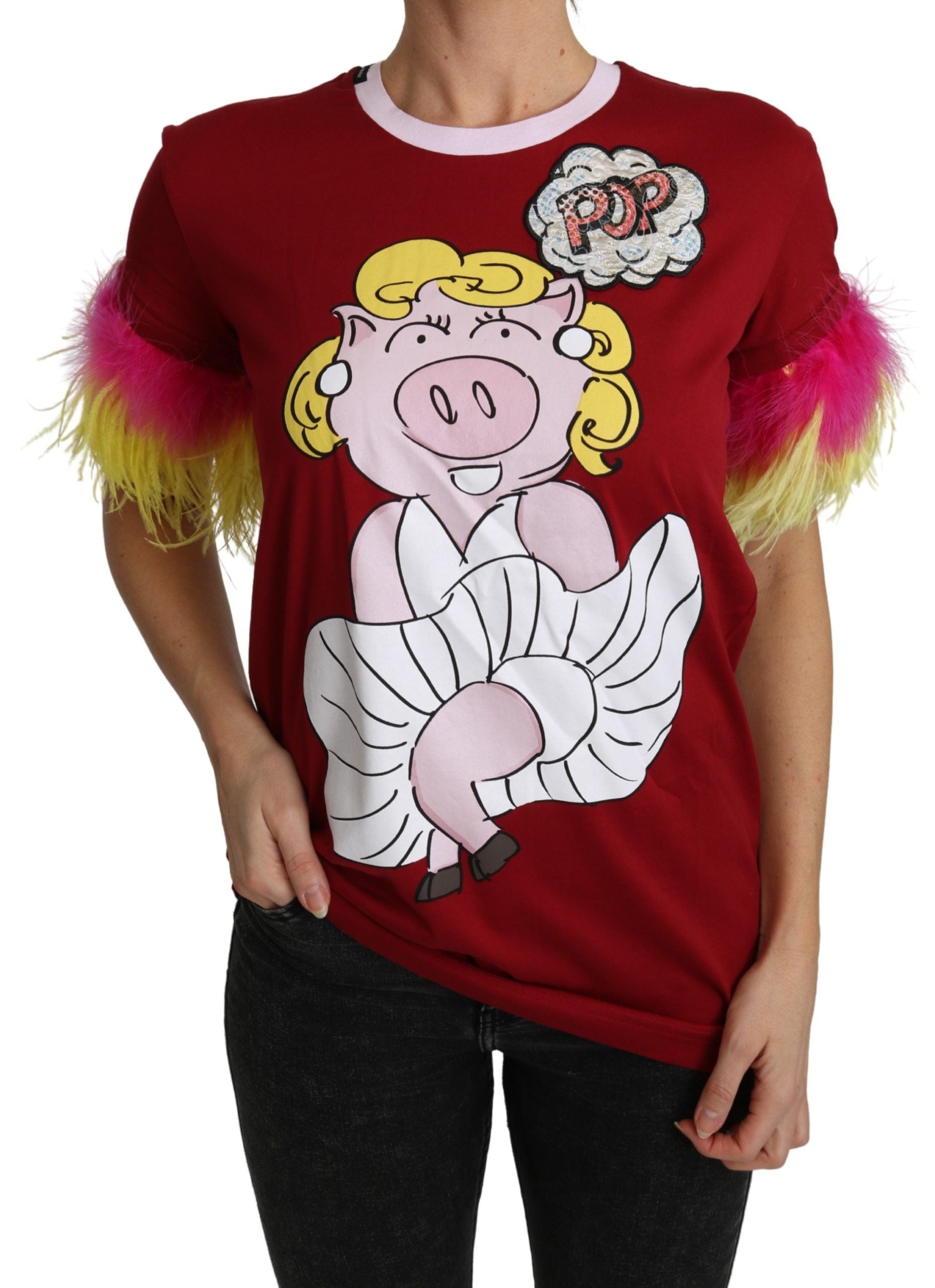 Dolce &amp; Gabbana Chic T-shirt à col rond imprimé cochon rouge