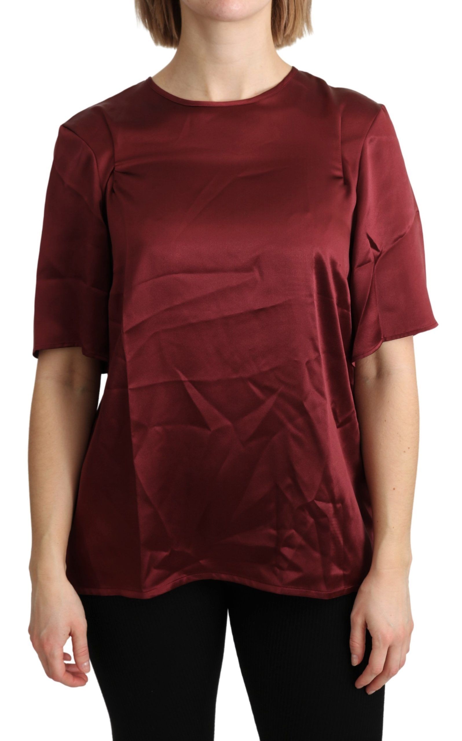 Dolce & Gabbana Bordeaux Blouse à col rond Haut en soie