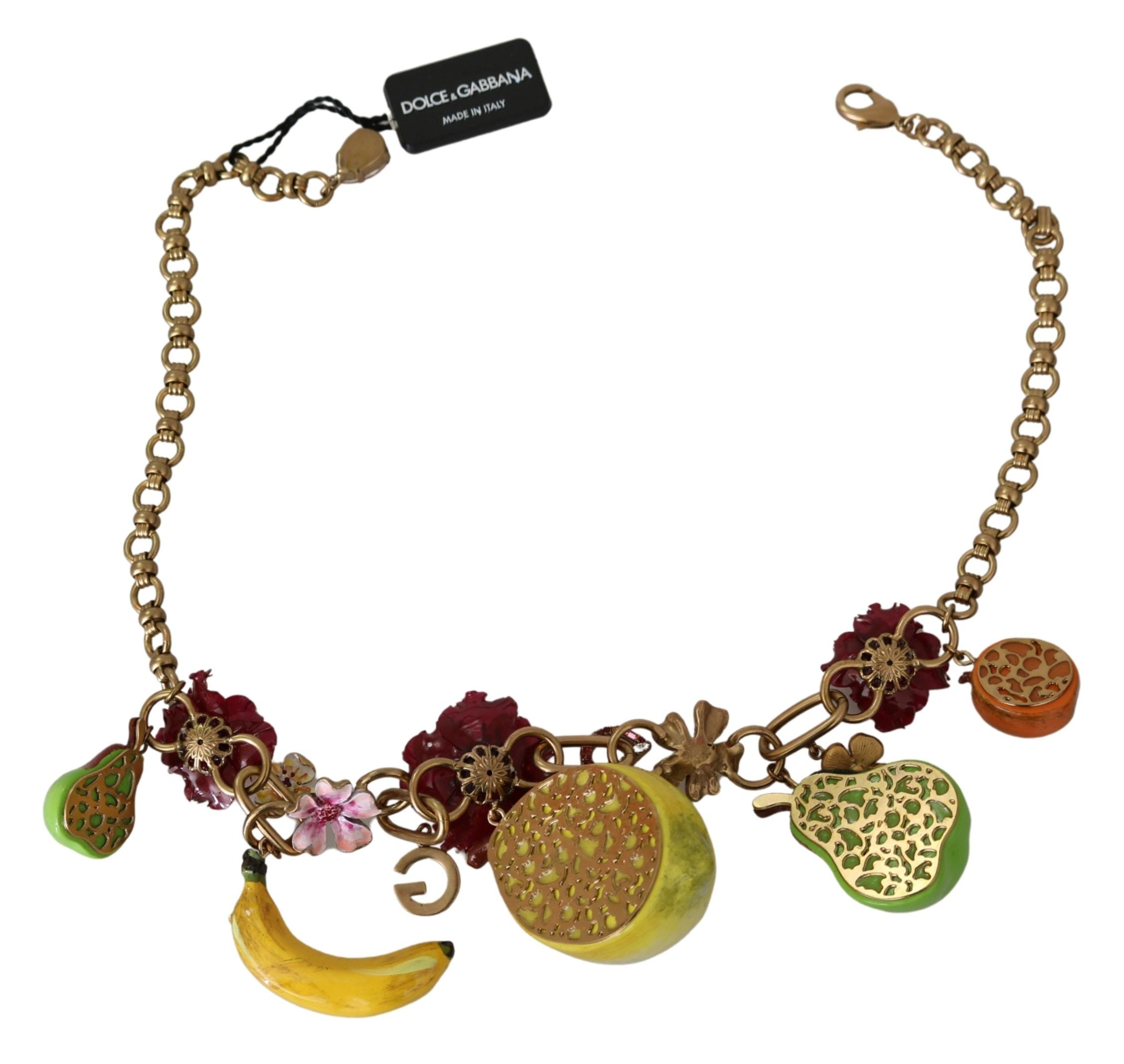 Dolce & Gabbana Crystal Embellished Floral Charm Necklace