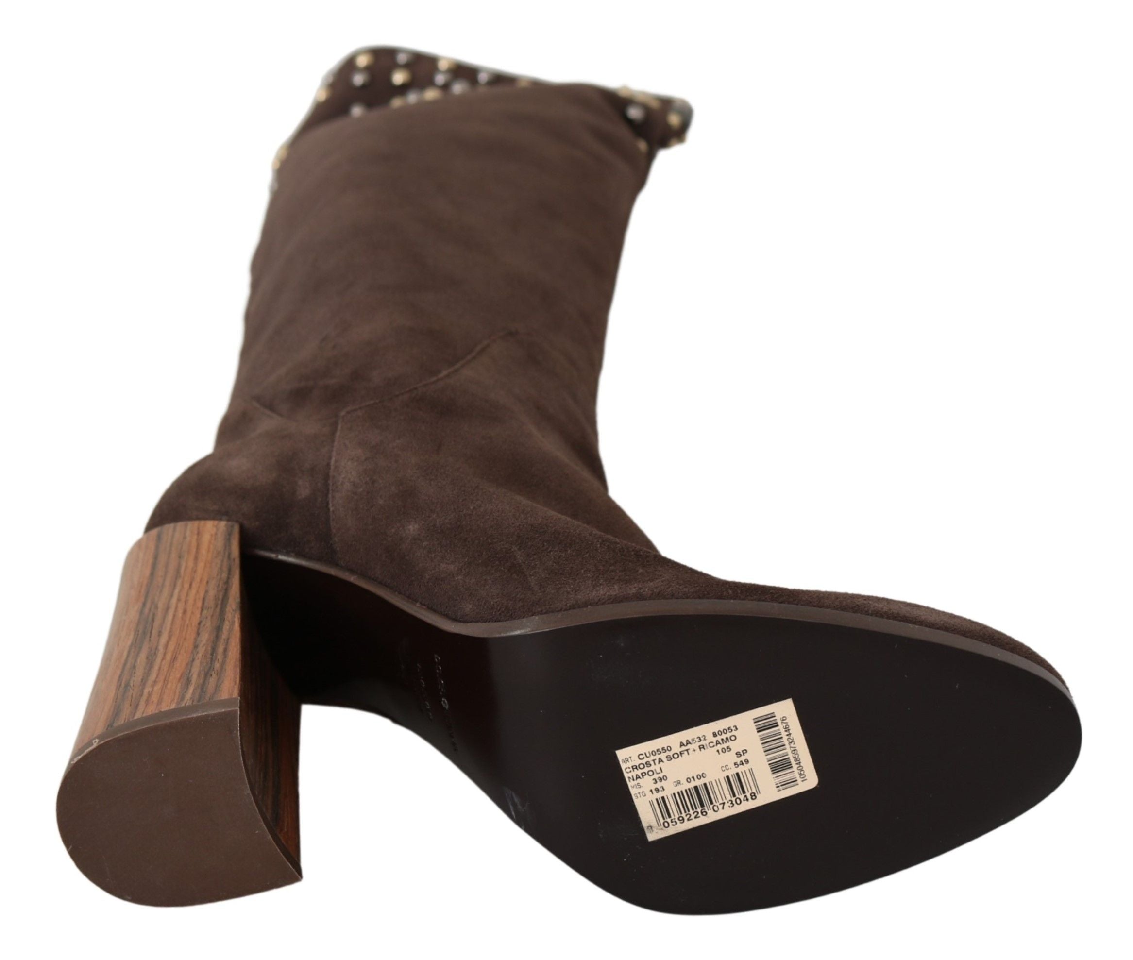 Dolce &amp; Gabbana Bottes hautes en daim cloutées en marron