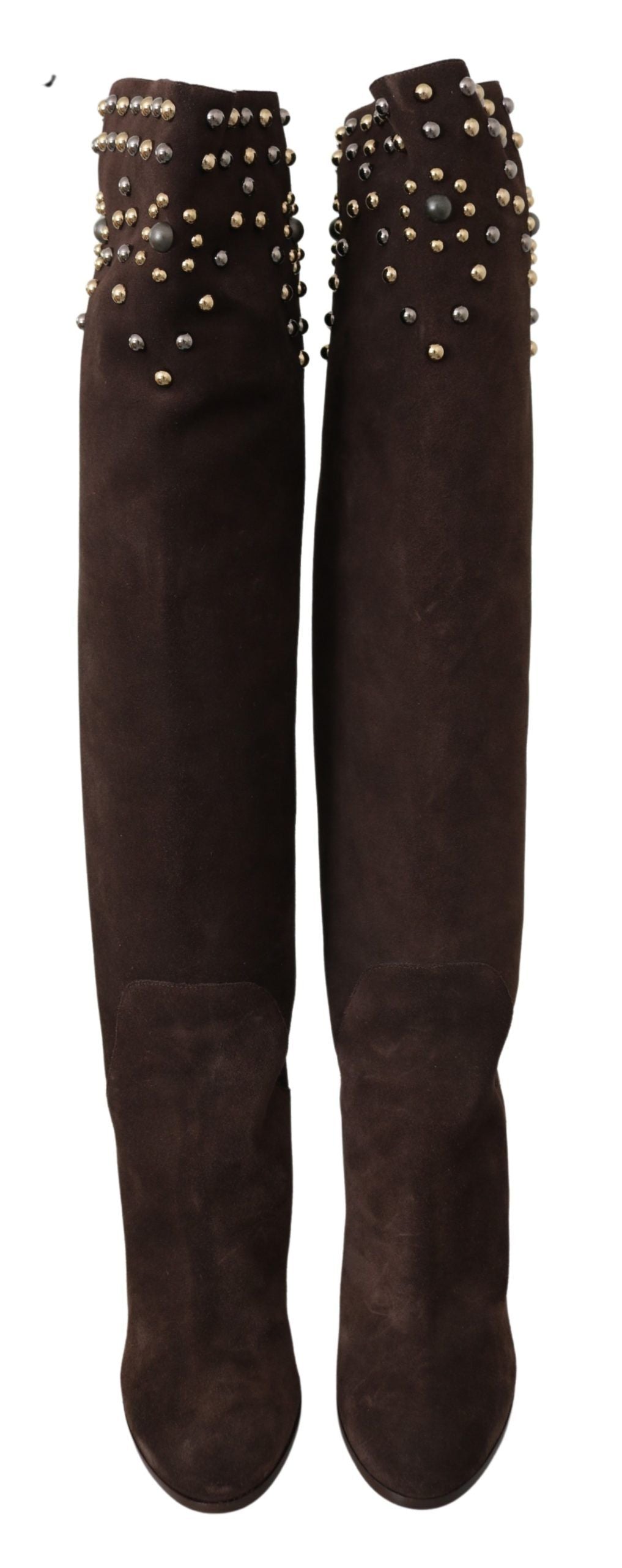 Dolce &amp; Gabbana Bottes hautes en daim cloutées en marron