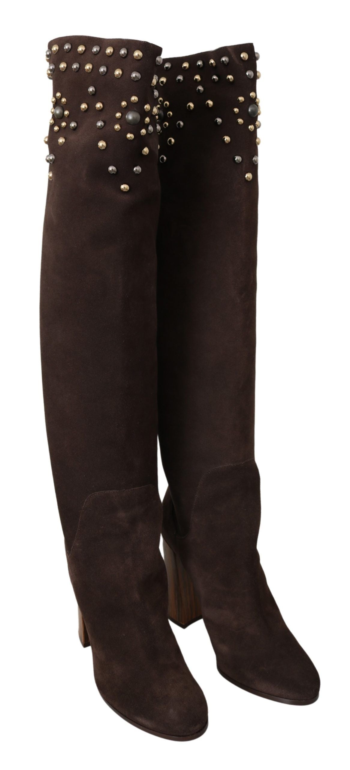 Dolce &amp; Gabbana Bottes hautes en daim cloutées en marron