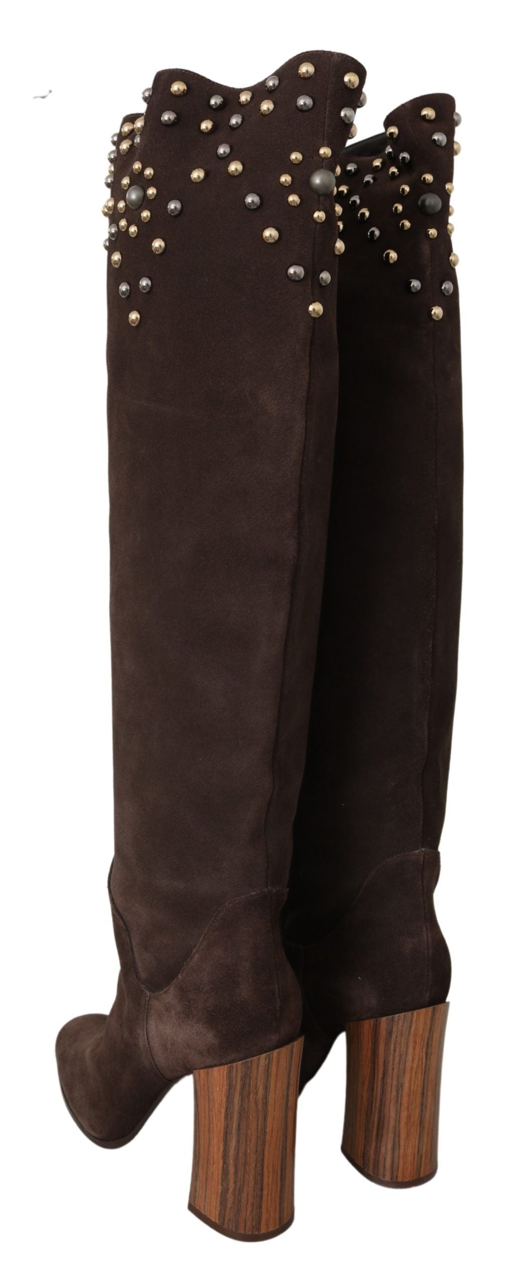 Dolce &amp; Gabbana Bottes hautes en daim cloutées en marron