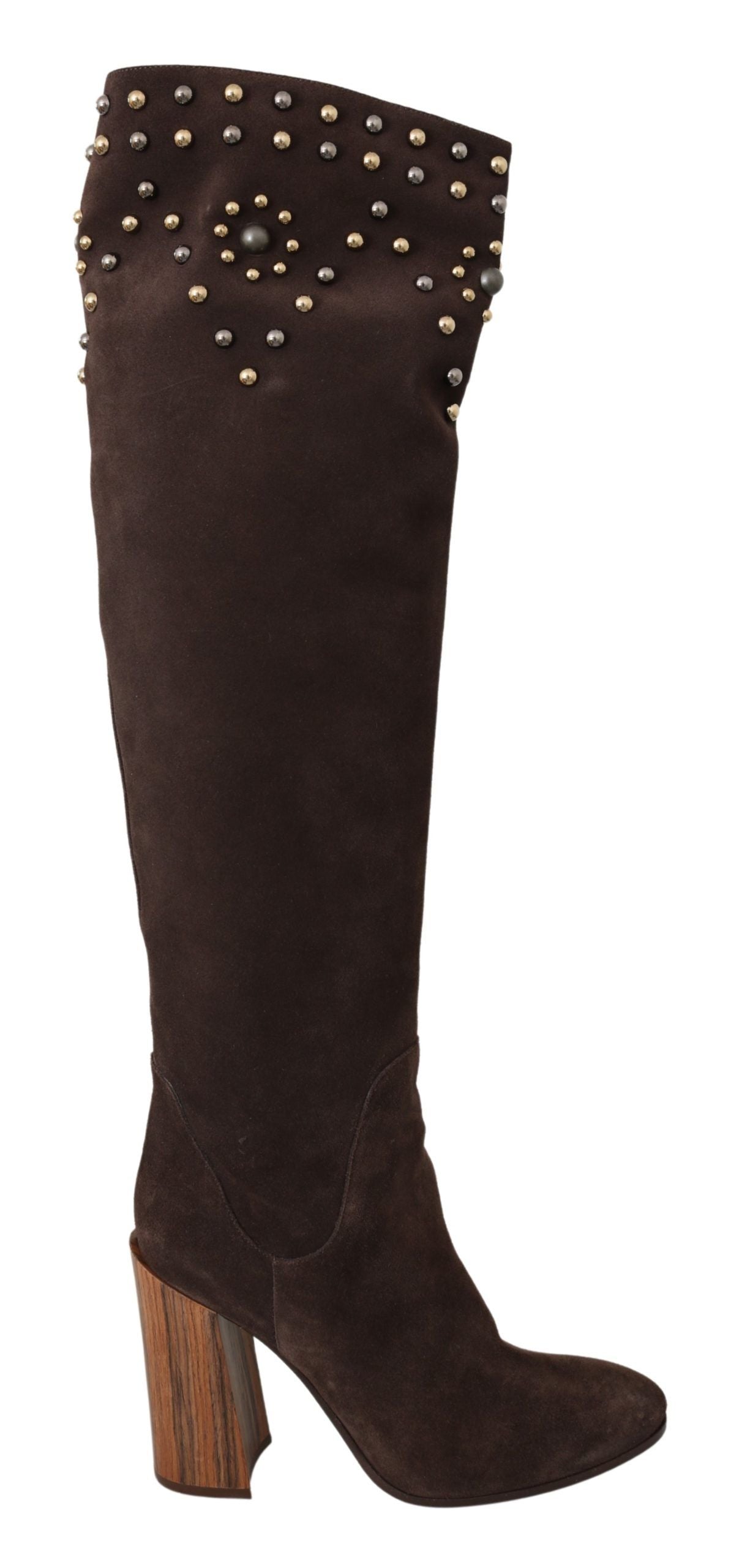 Dolce &amp; Gabbana Bottes hautes en daim cloutées en marron