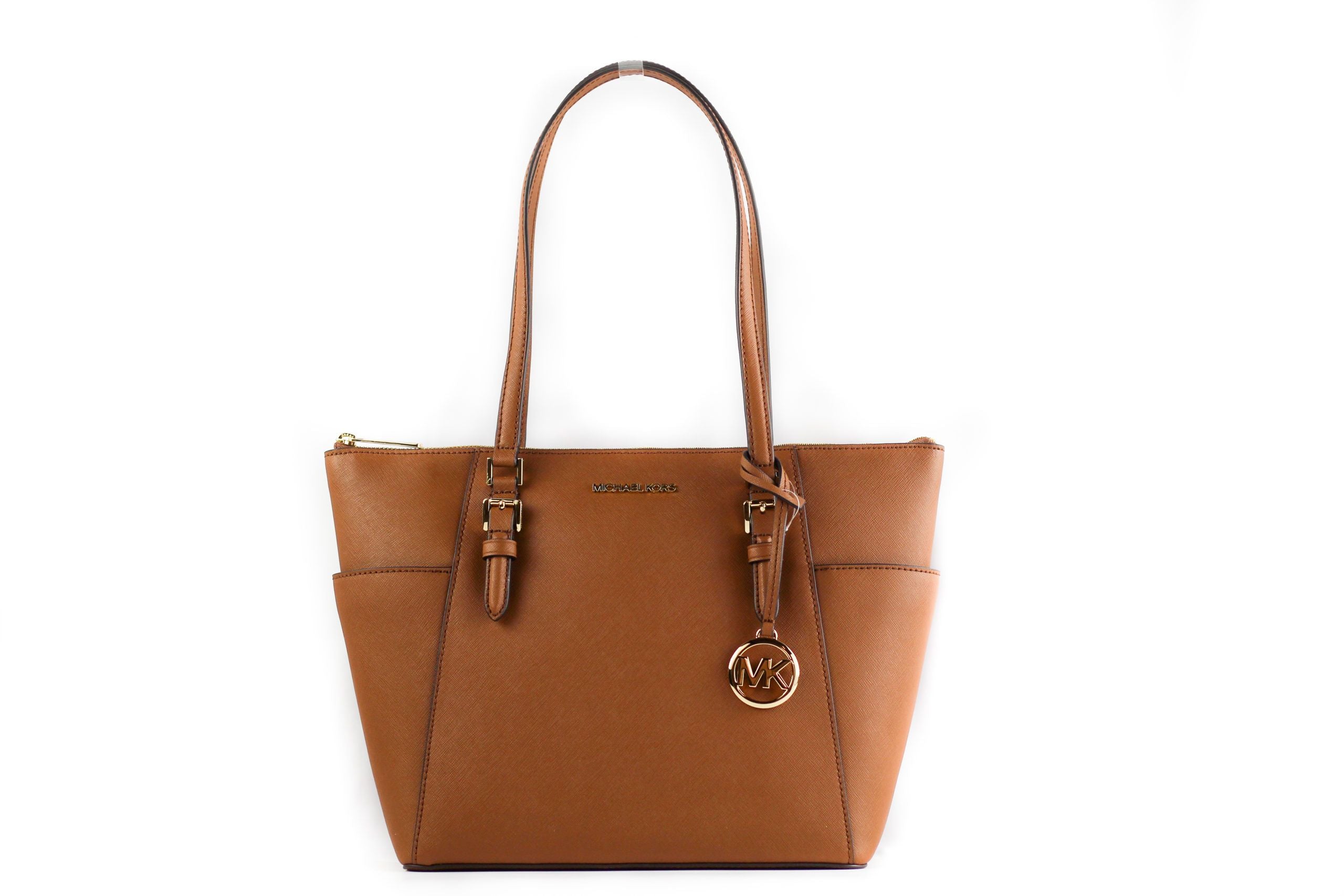 Michael Kors Charlotte Signature Grand sac à main fourre-tout en cuir avec fermeture éclair sur le dessus