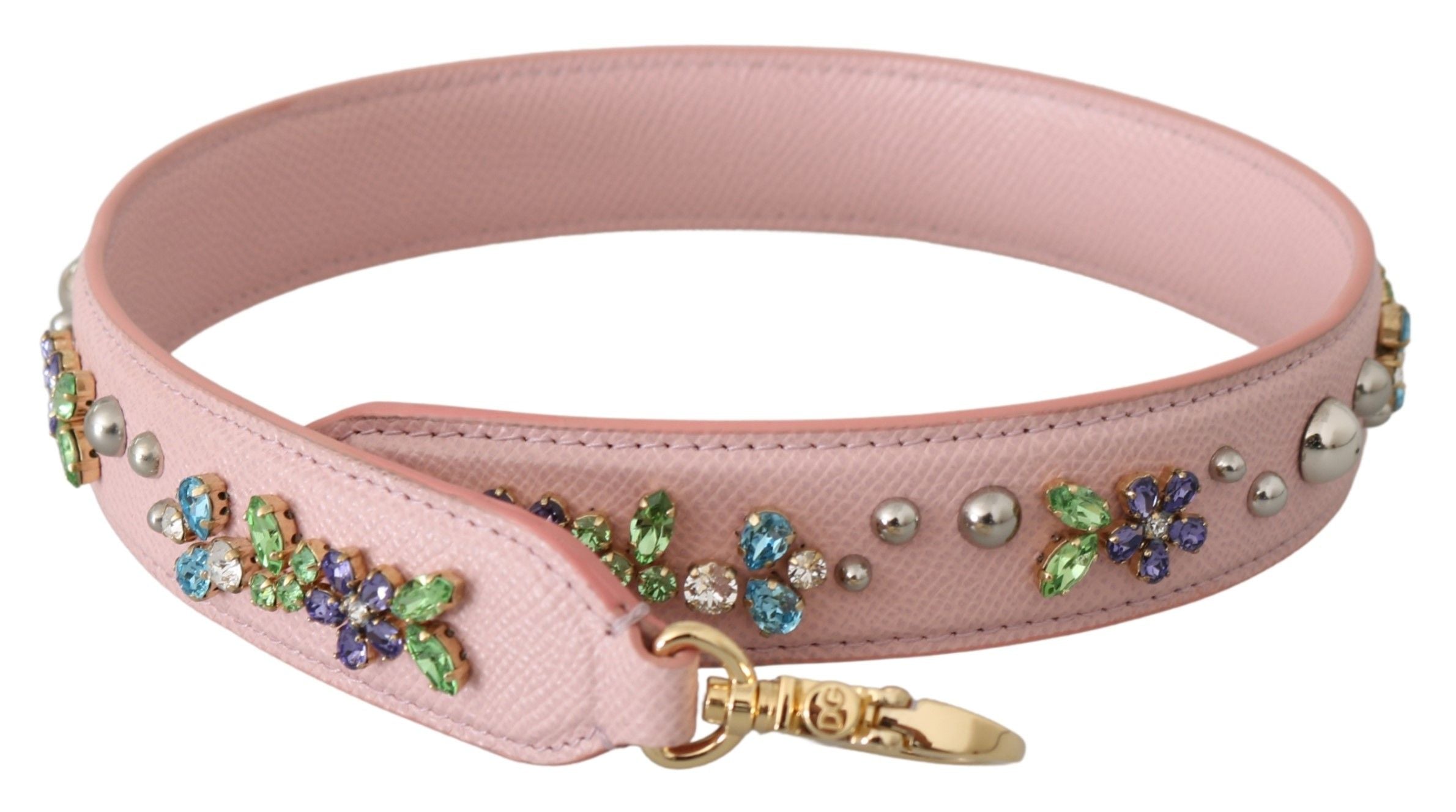 Dolce &amp; Gabbana Superbe bracelet en cuir clouté de cristaux roses