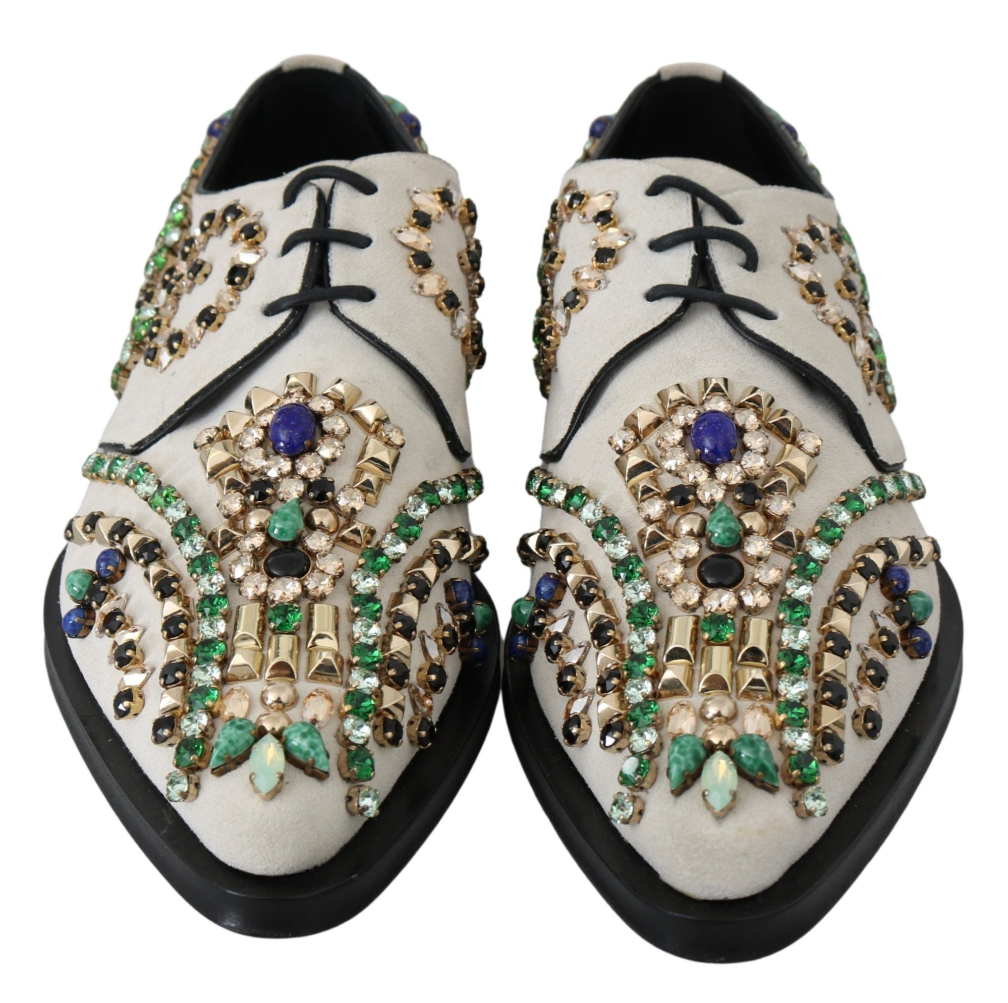 Dolce &amp; Gabbana Élégantes chaussures plates en daim blanc avec cristaux