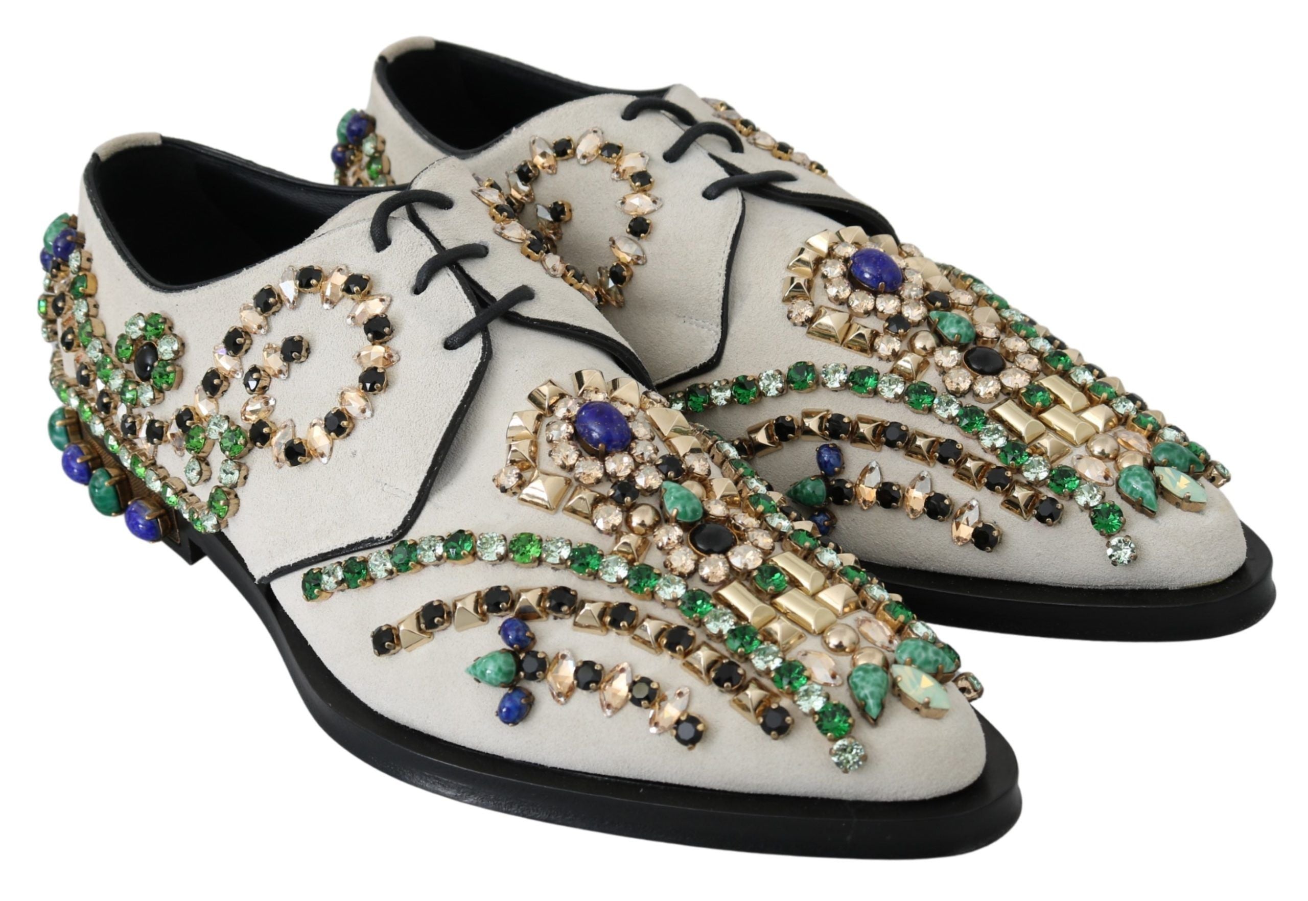 Dolce &amp; Gabbana Élégantes chaussures plates en daim blanc avec cristaux