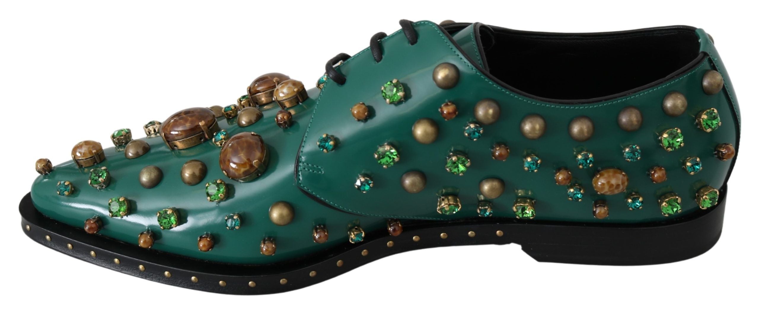 Dolce &amp; Gabbana Chaussures habillées en cuir émeraude avec accents de cristal