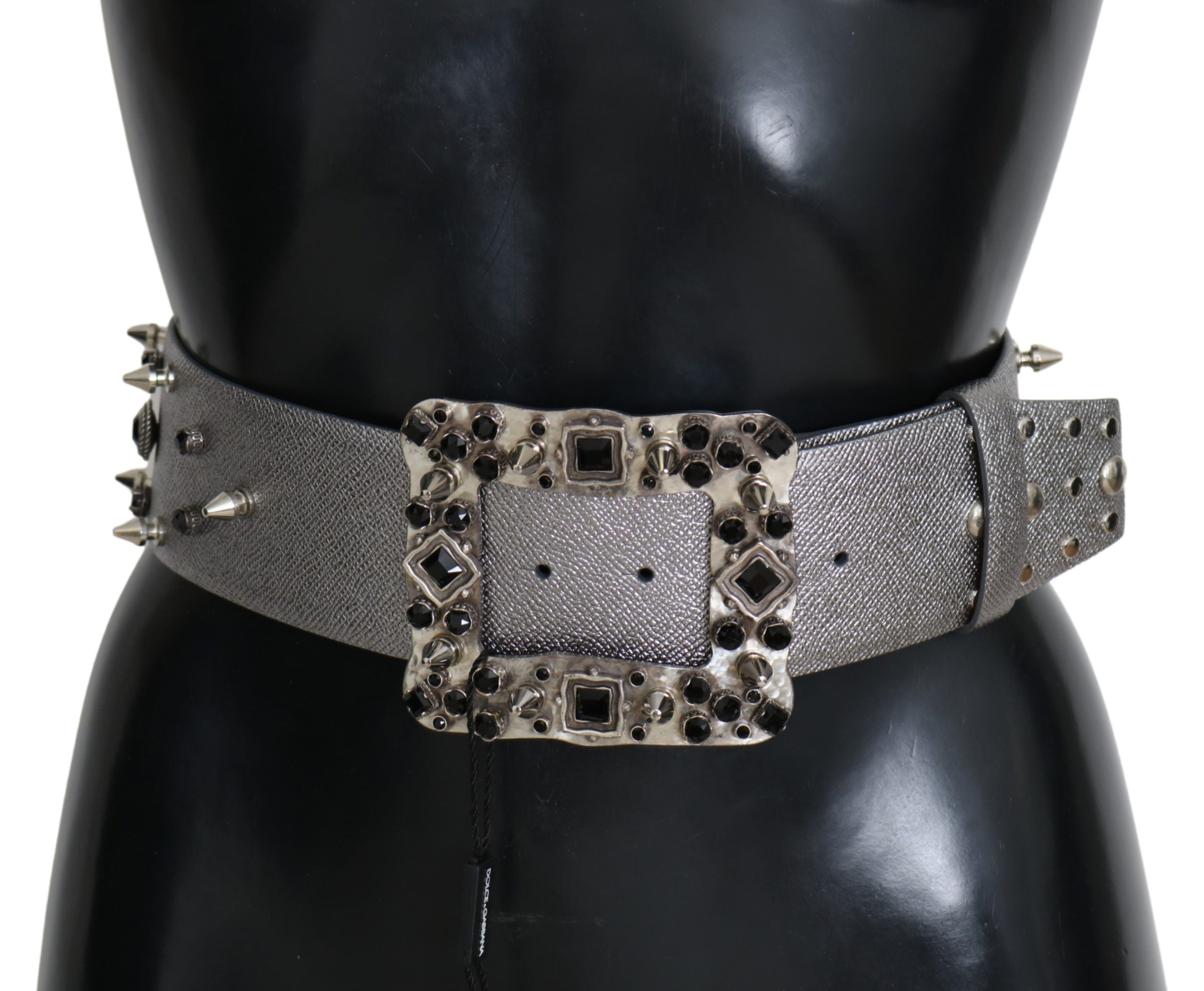 Dolce &amp; Gabbana Superbe ceinture en cuir argenté ornée de cristaux