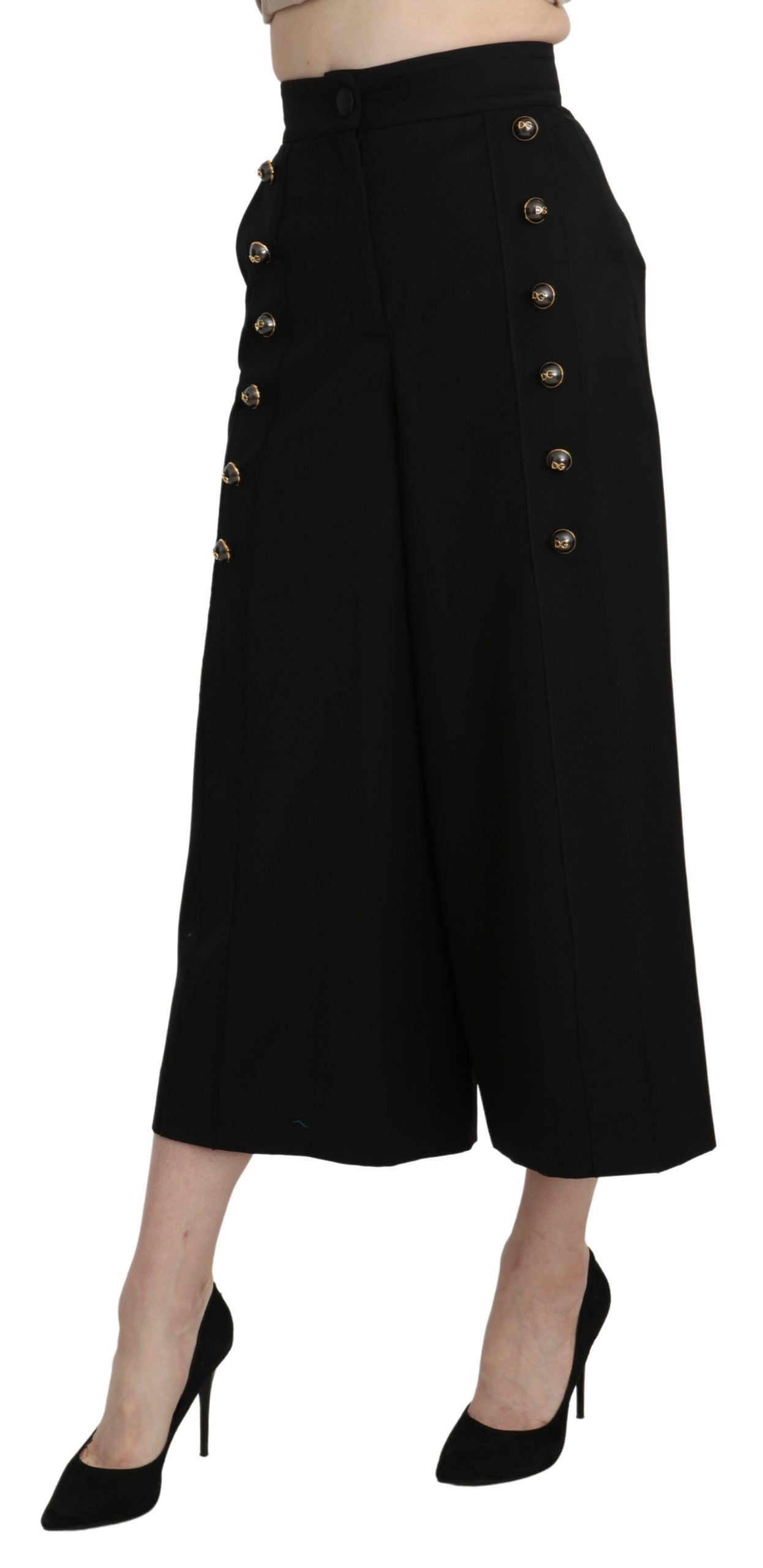 Dolce &amp; Gabbana Pantalon élégant taille haute en laine vierge à jambe large