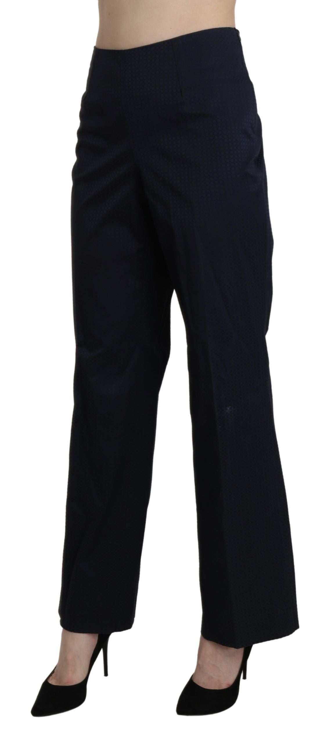 BENCIVENGA Pantalon droit taille haute en coton bleu marine