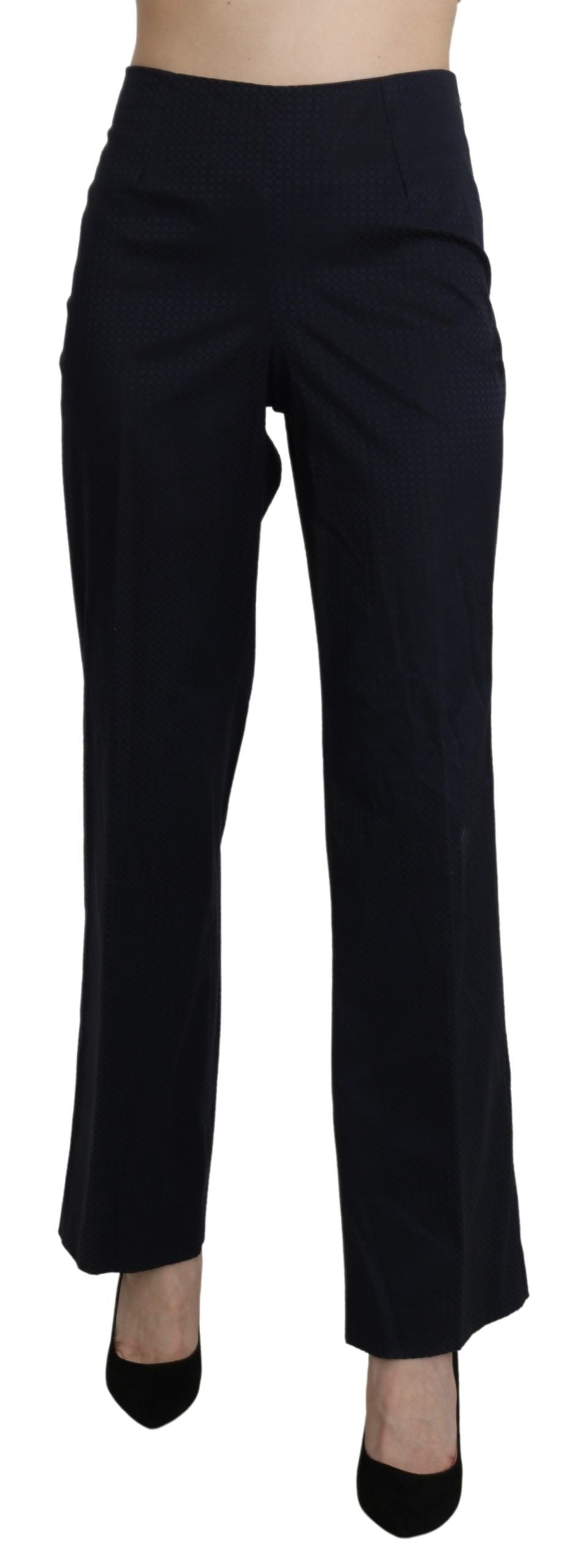 BENCIVENGA Pantalon droit taille haute en coton bleu marine