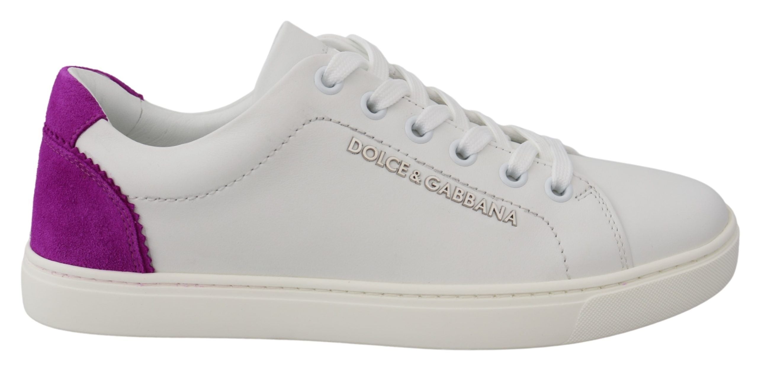 Dolce &amp; Gabbana Chic Baskets en cuir blanc avec accents violets