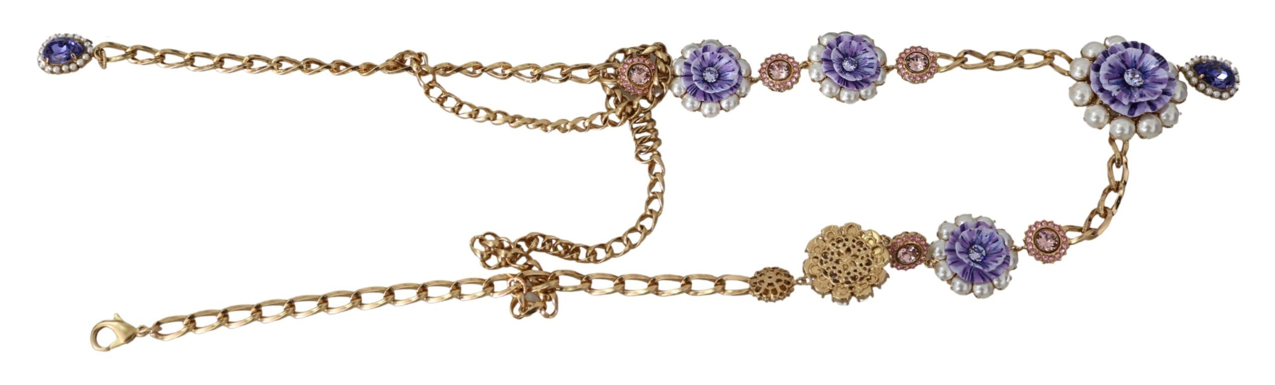 Dolce &amp; Gabbana Élégant collier à breloques doré avec motif floral