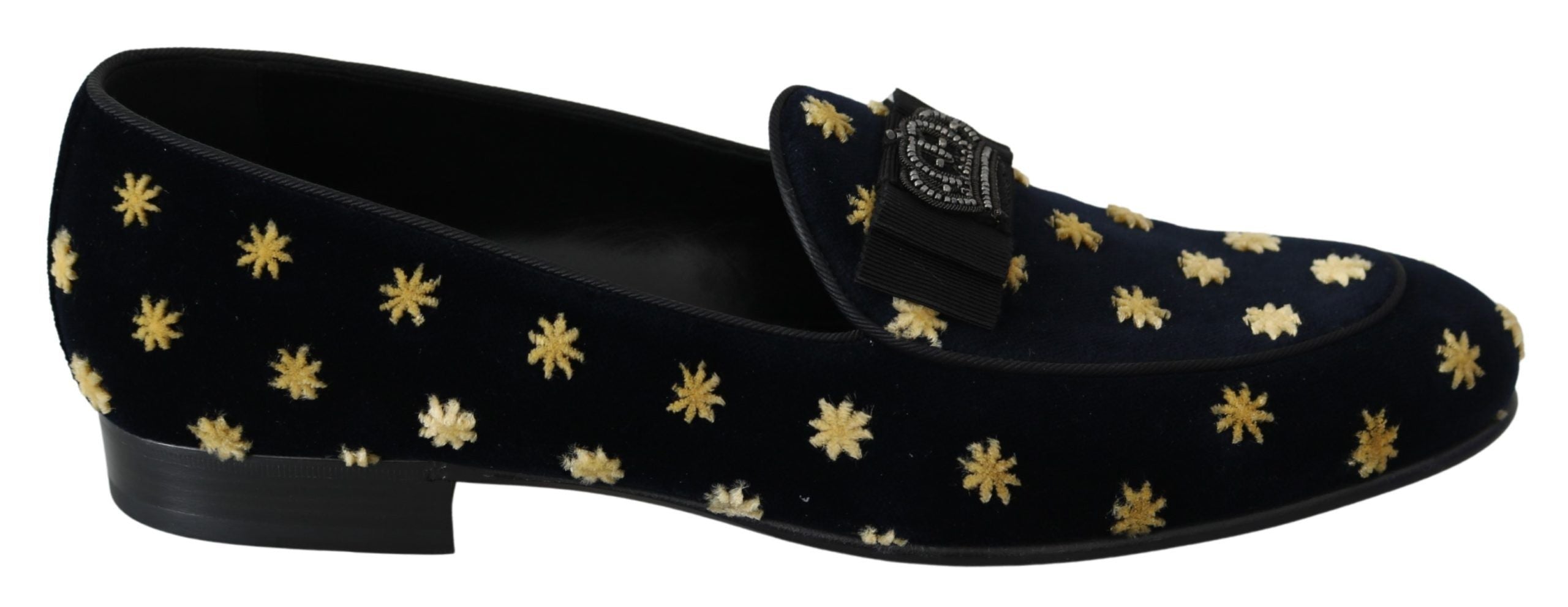 Dolce &amp; Gabbana Mocassins élégants en velours avec broderie de couronne