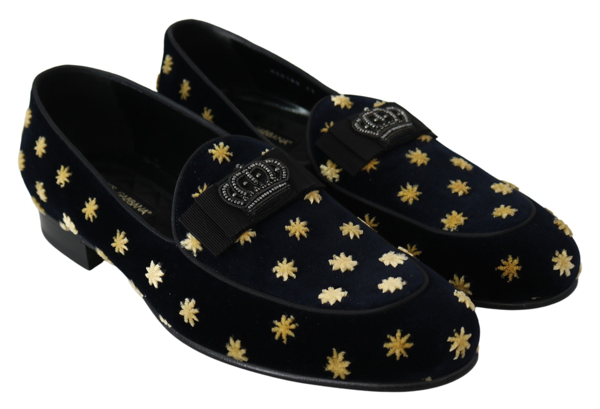 Dolce &amp; Gabbana Mocassins élégants en velours avec broderie de couronne