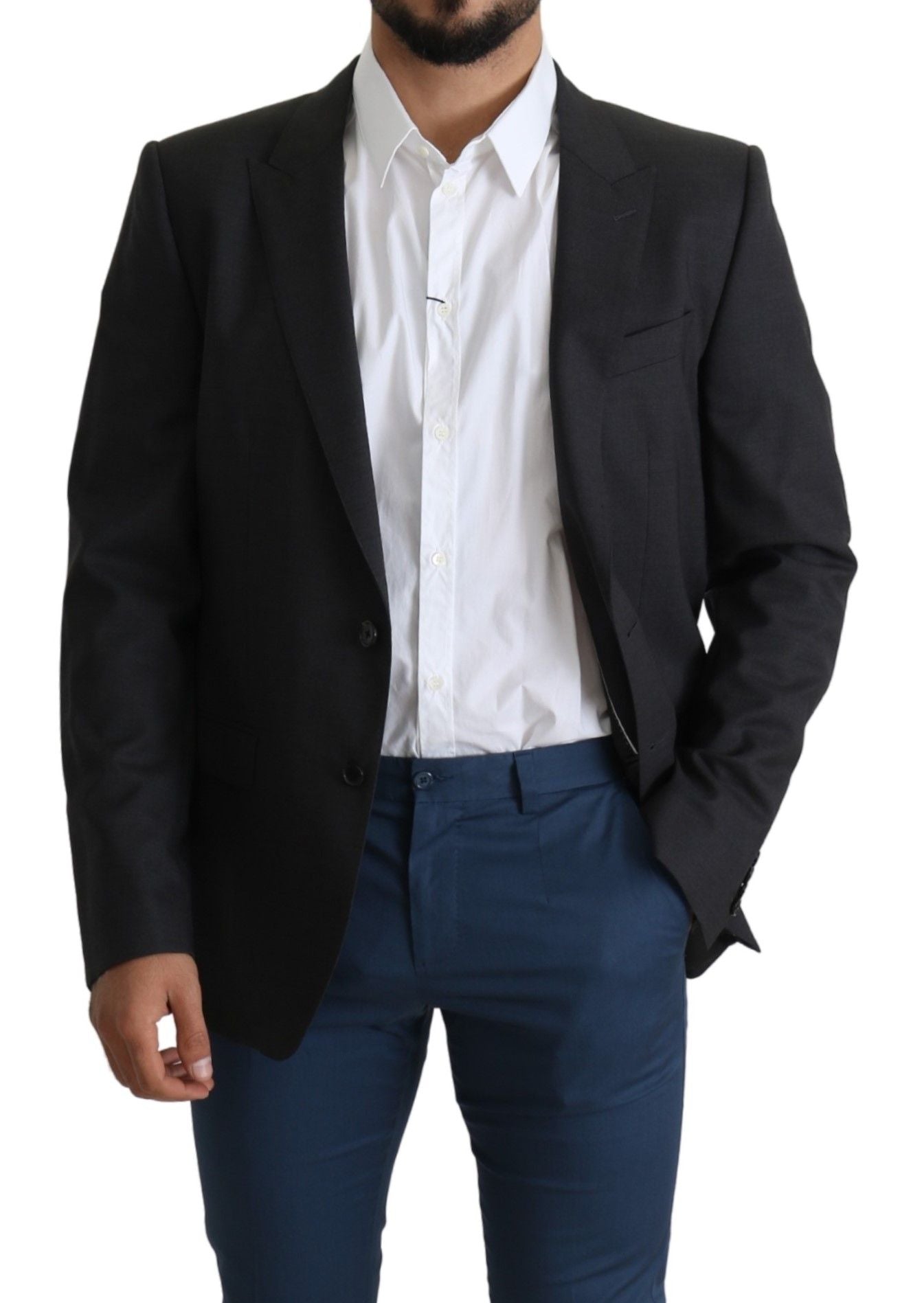 Dolce &amp; Gabbana Blazer coupe slim en laine et soie mélangée grise élégante