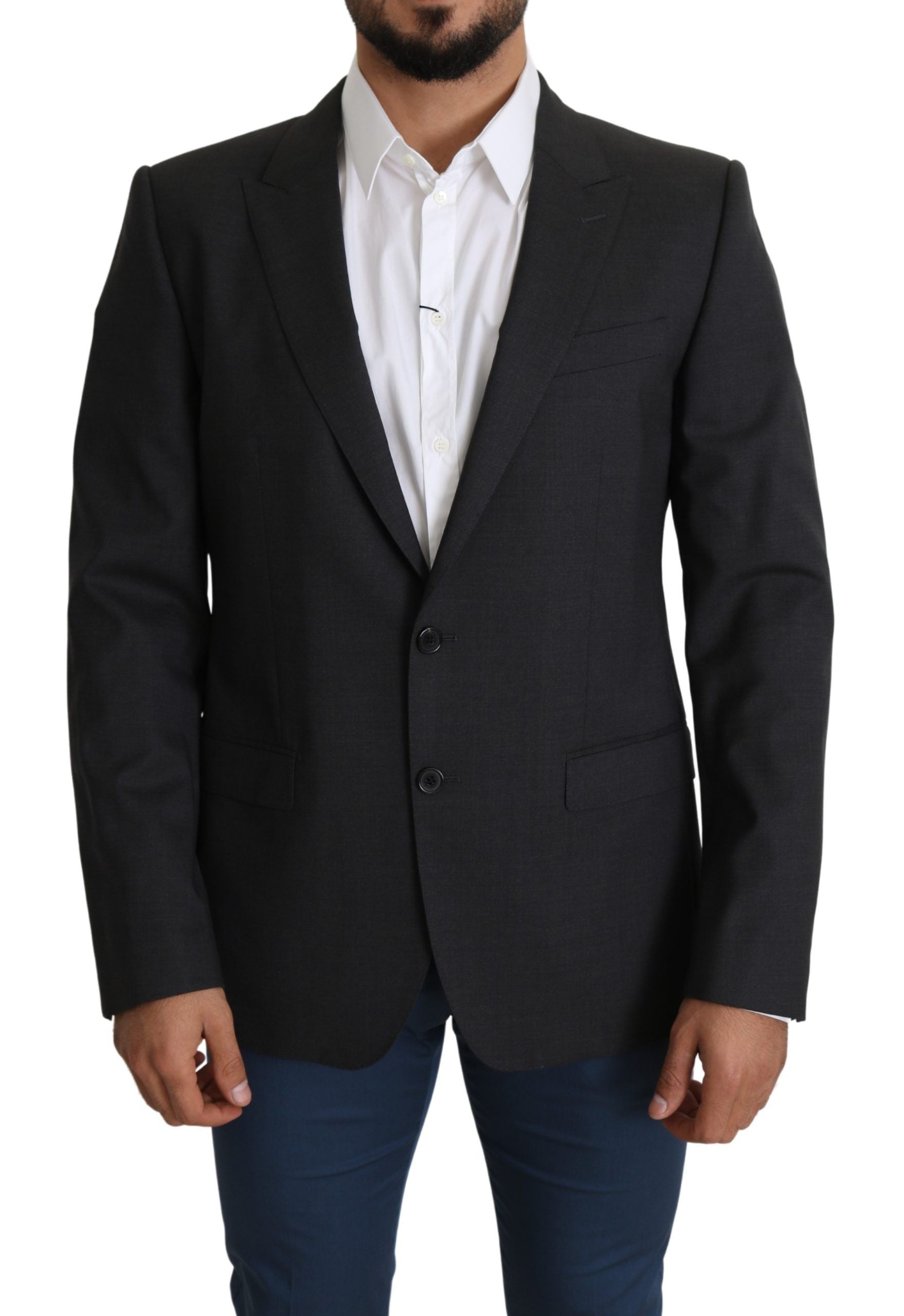 Dolce &amp; Gabbana Blazer coupe slim en laine et soie mélangée grise élégante