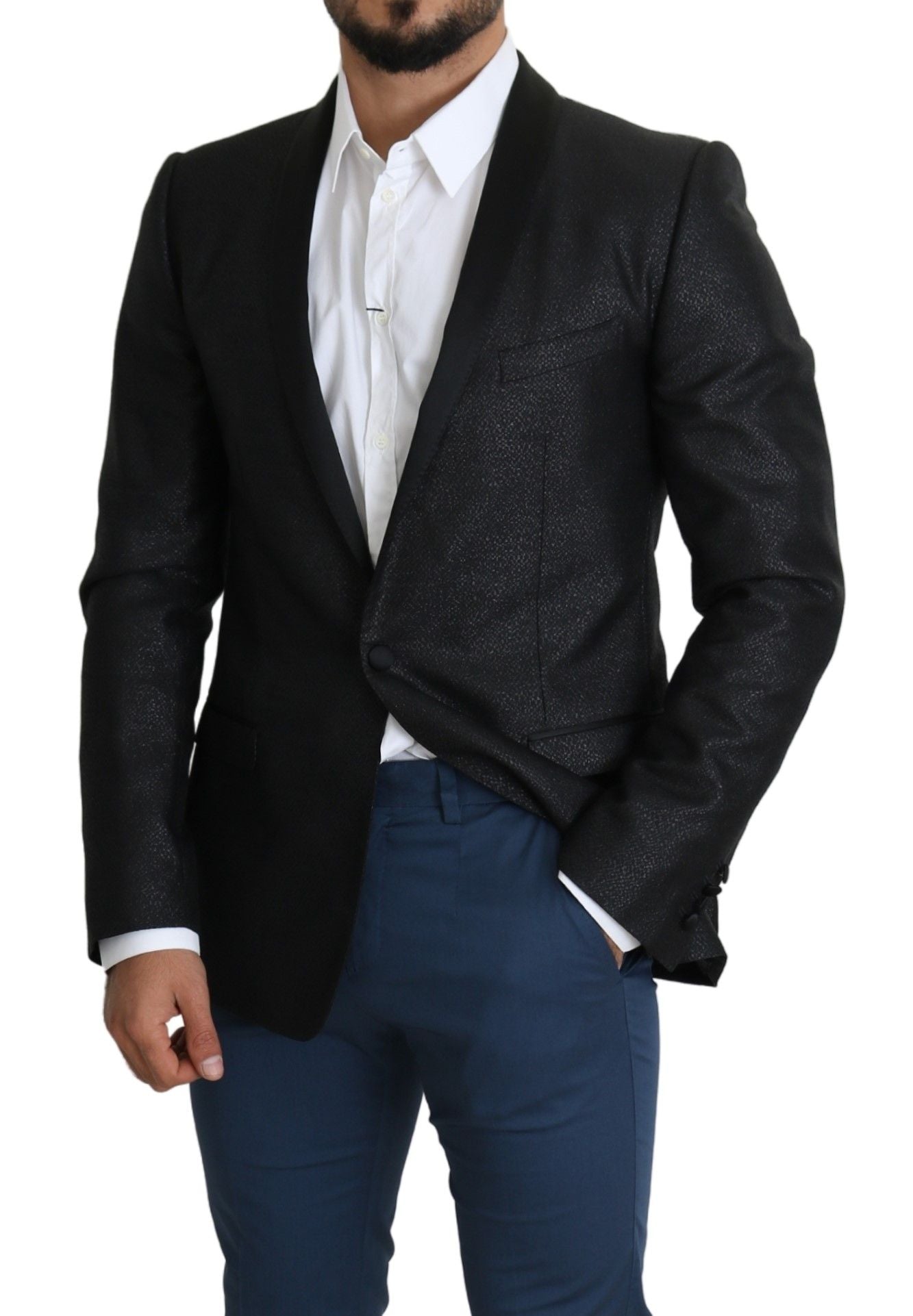 Dolce &amp; Gabbana Blazer coupe slim en jacquard noir élégant