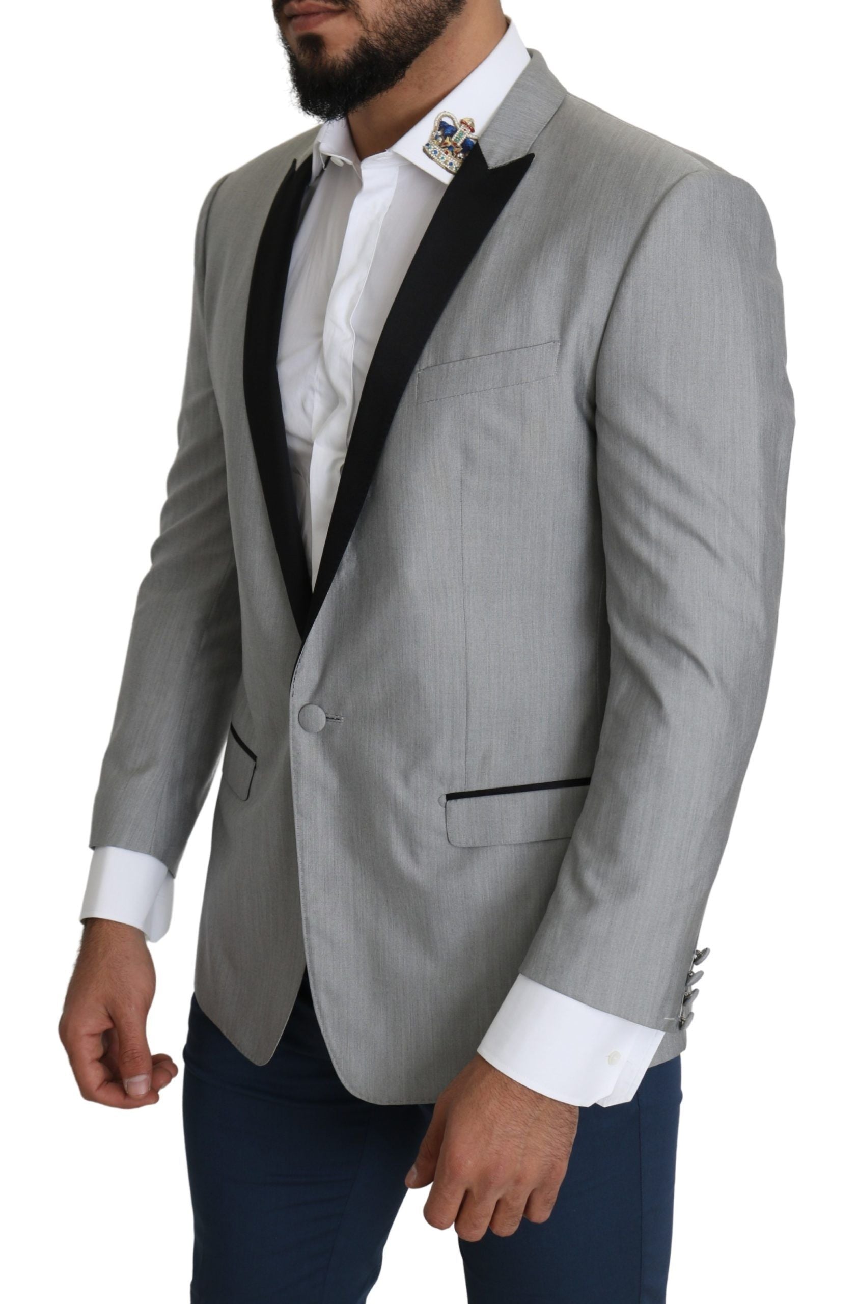 Dolce &amp; Gabbana Blazer gris clair élégant en soie mélangée