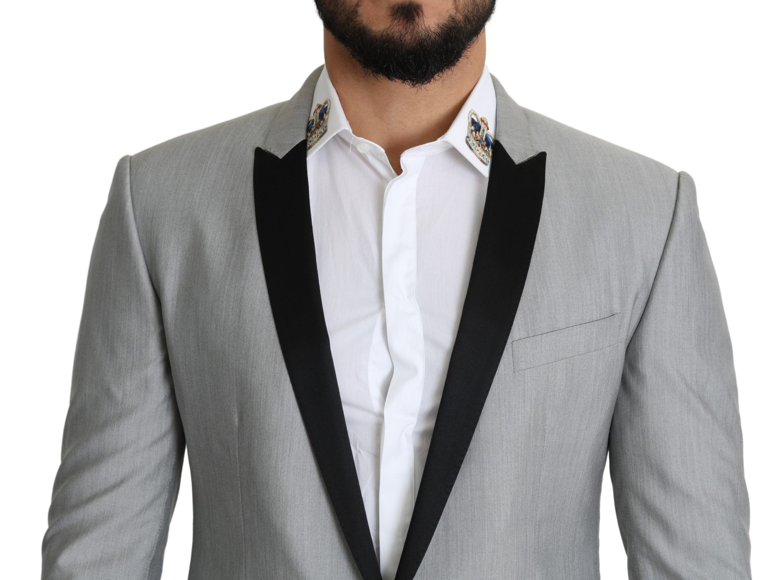 Dolce &amp; Gabbana Blazer gris clair élégant en soie mélangée