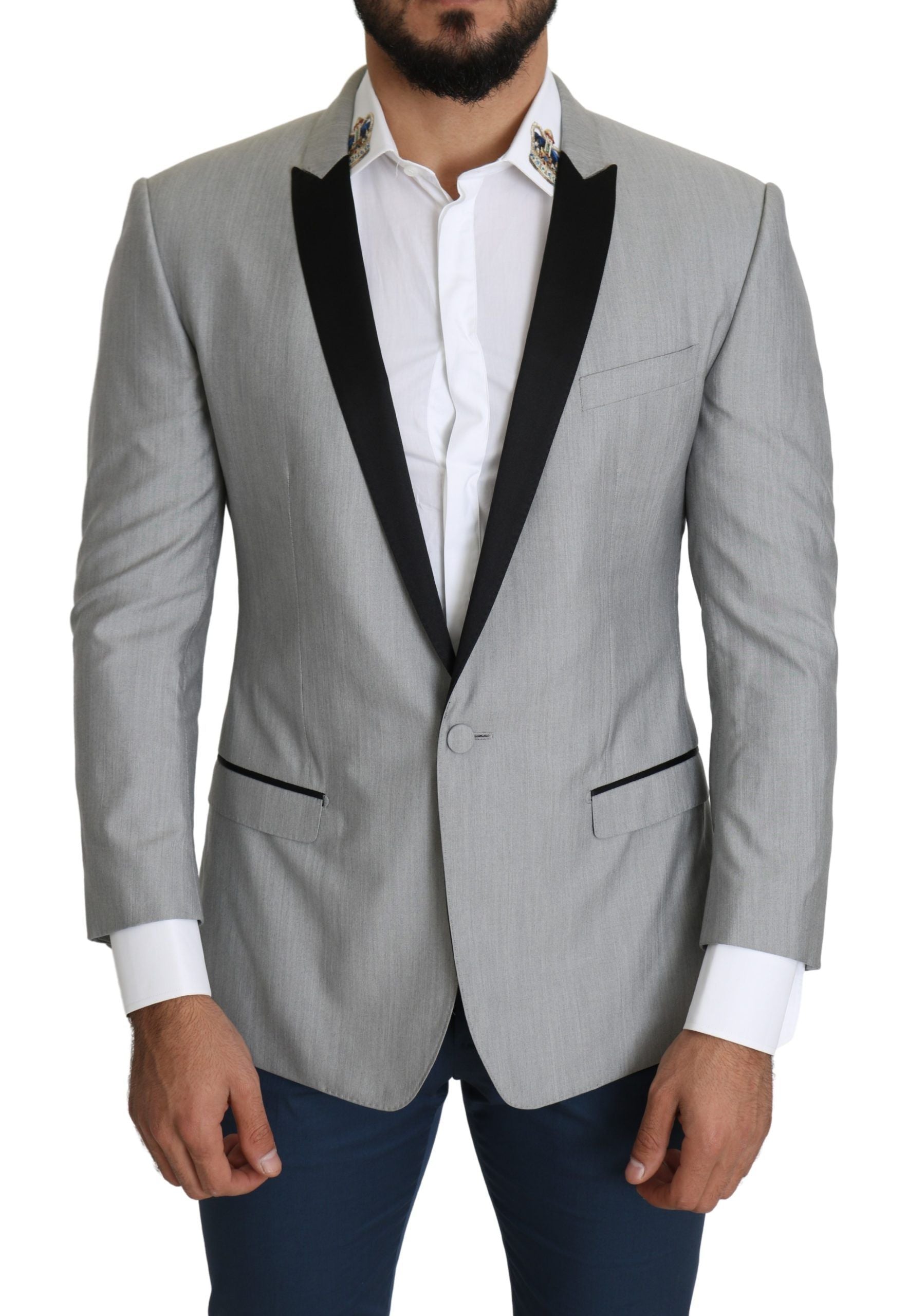 Dolce &amp; Gabbana Blazer gris clair élégant en soie mélangée