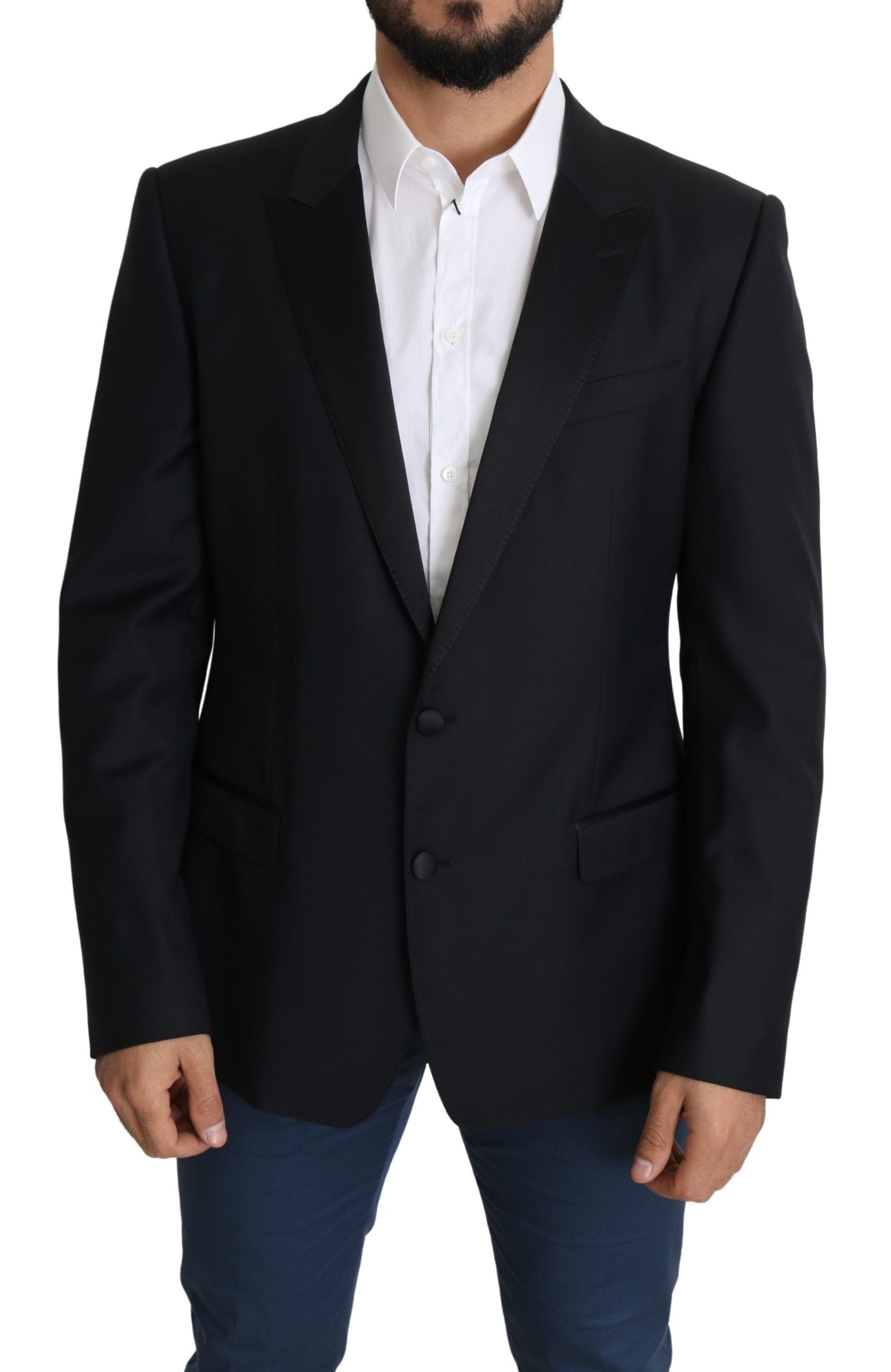 Dolce &amp; Gabbana Blazer élégant en laine vierge et soie mélangée noire