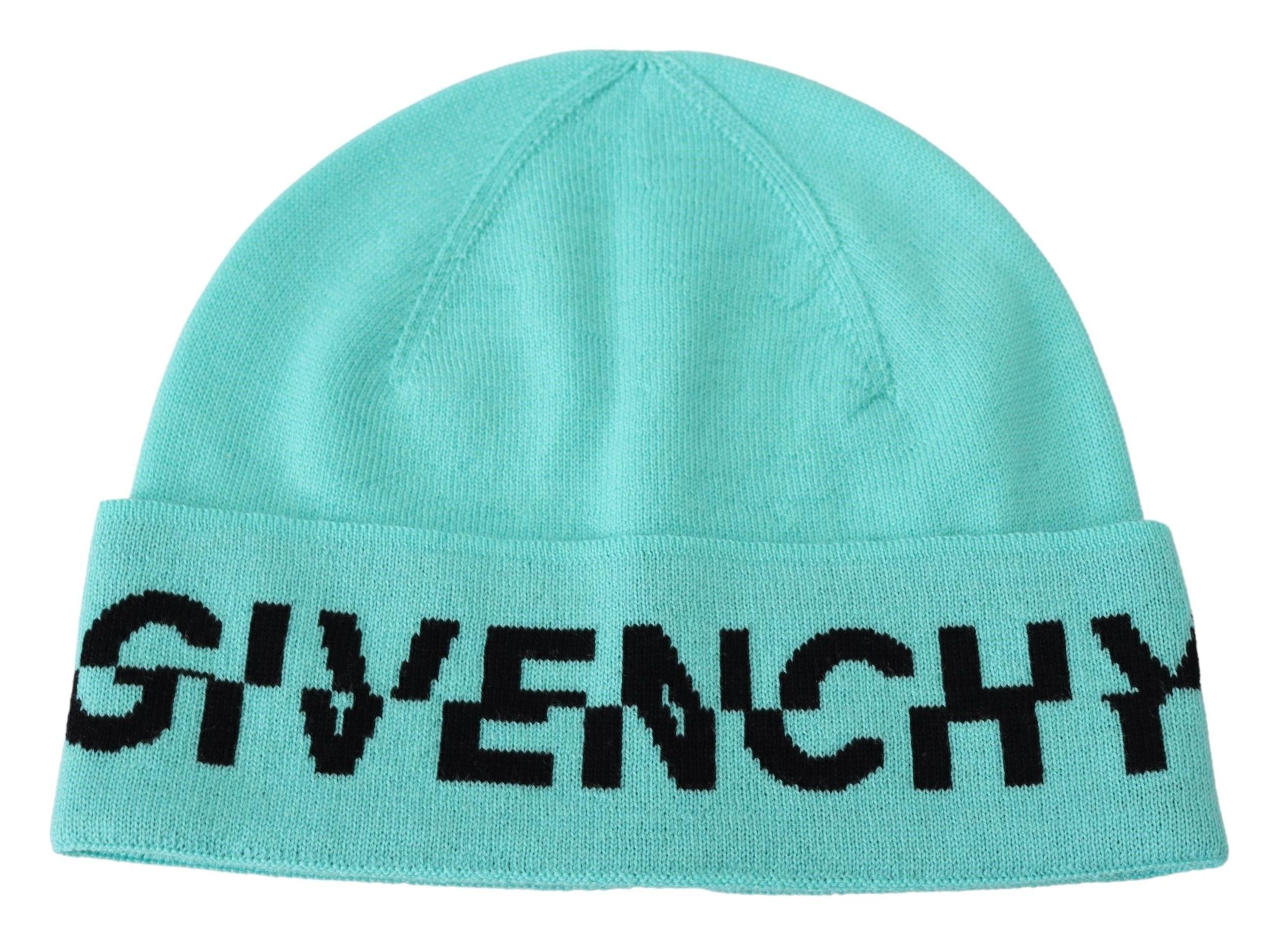 Bonnet en laine vert aigue-marine Givenchy avec logo signature