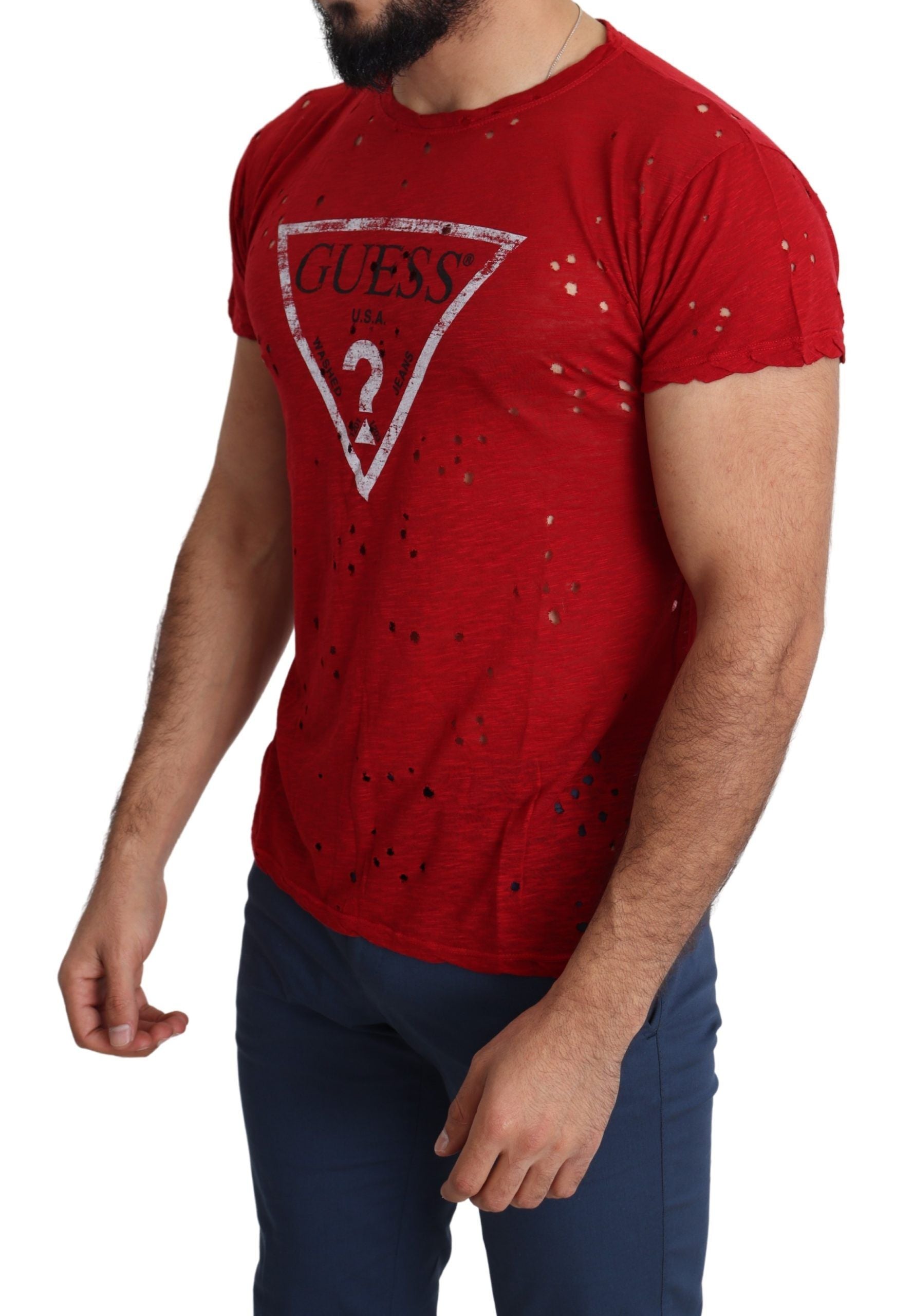 T-shirt extensible en coton rouge radieux Guess