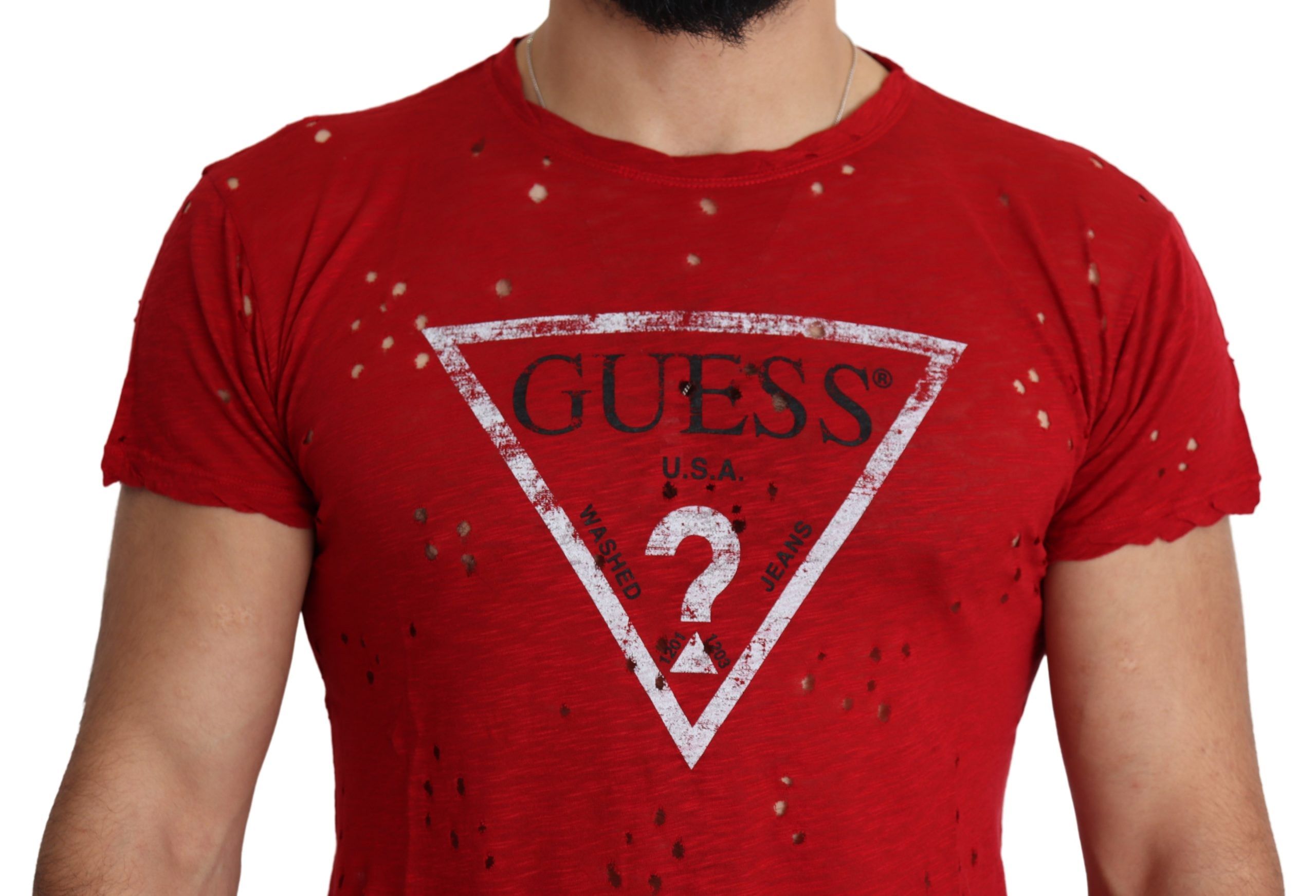 T-shirt extensible en coton rouge radieux Guess