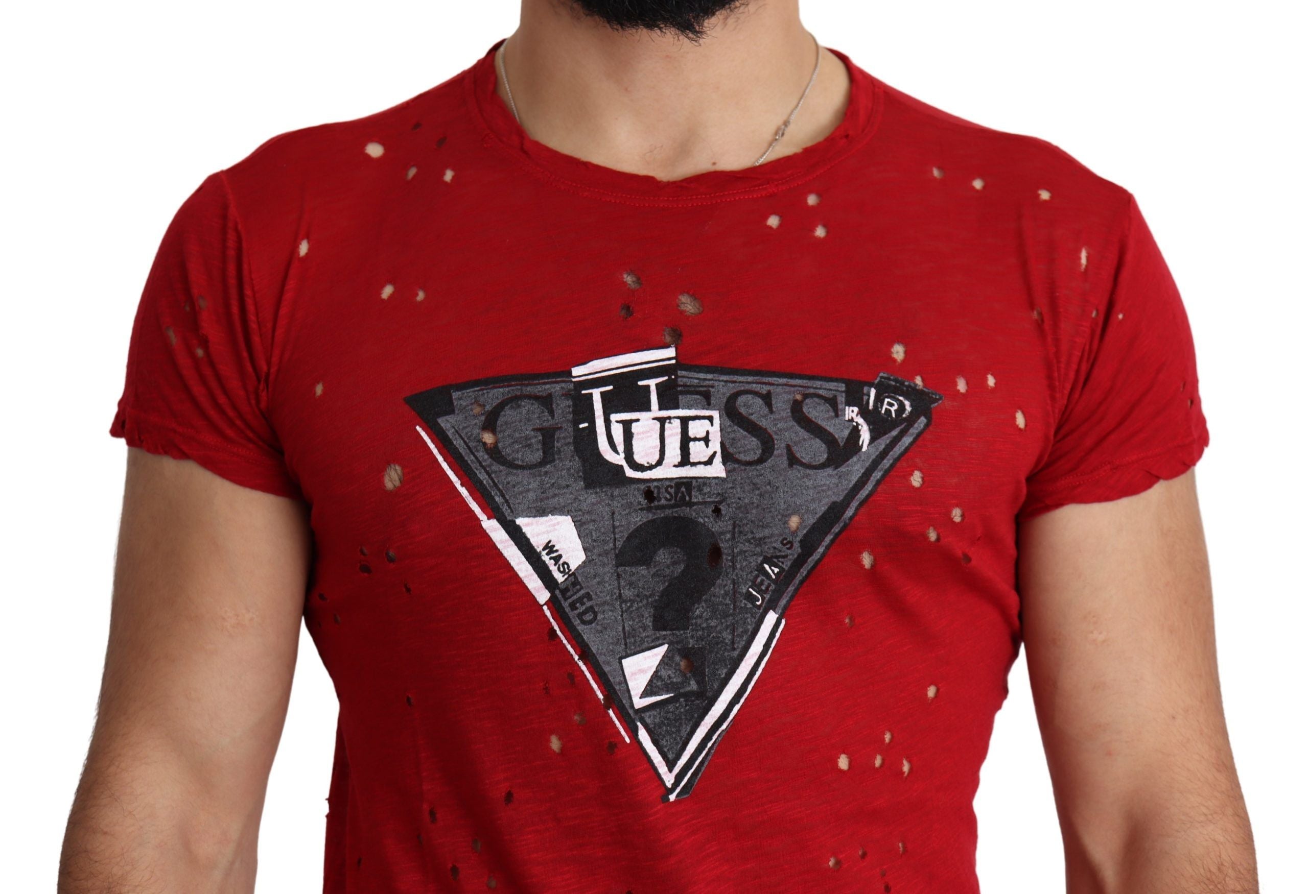 T-shirt en coton rouge radieux Guess, parfait pour un style quotidien